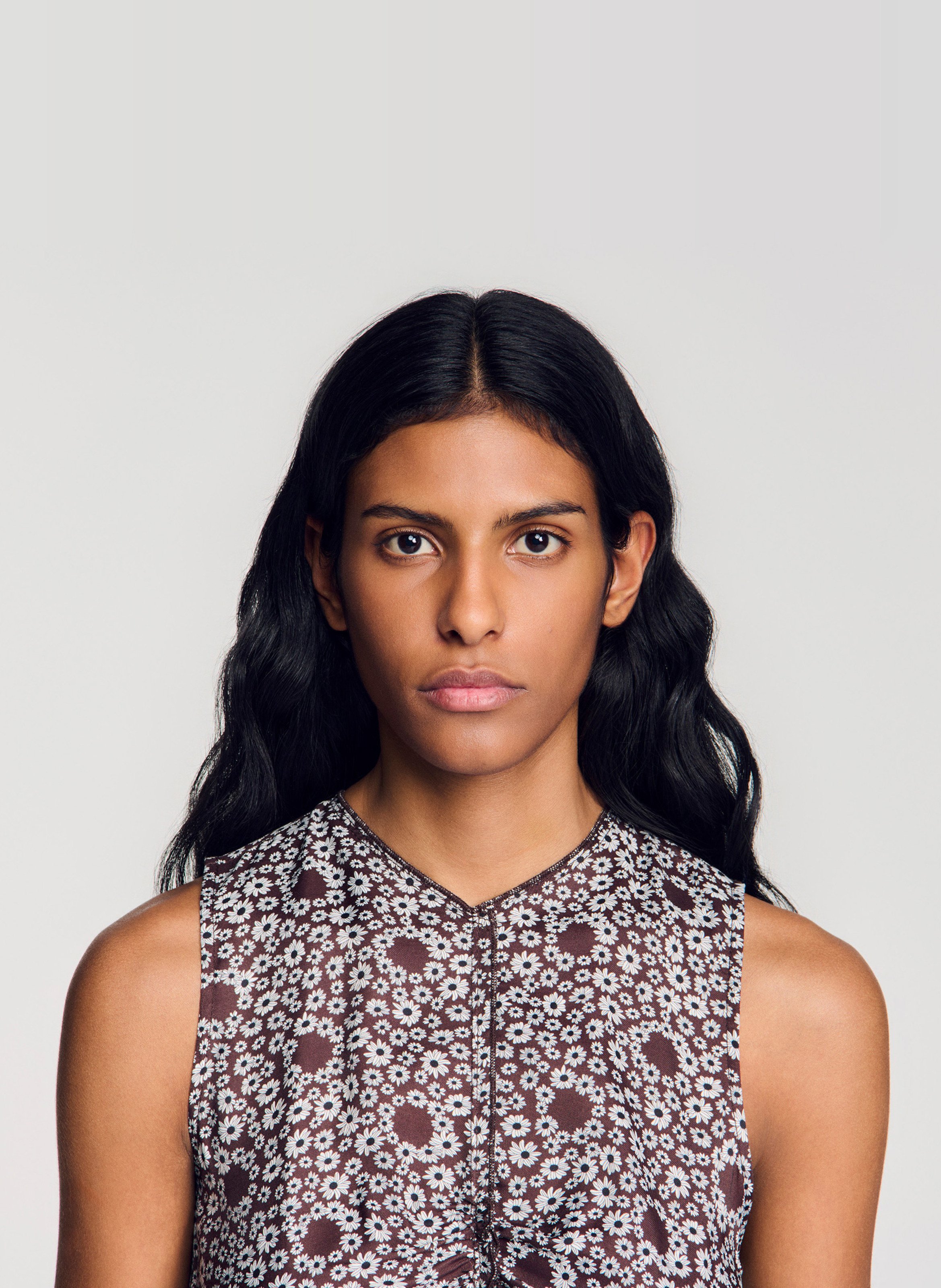 Sleeveless printed long dress SANDRO Brown