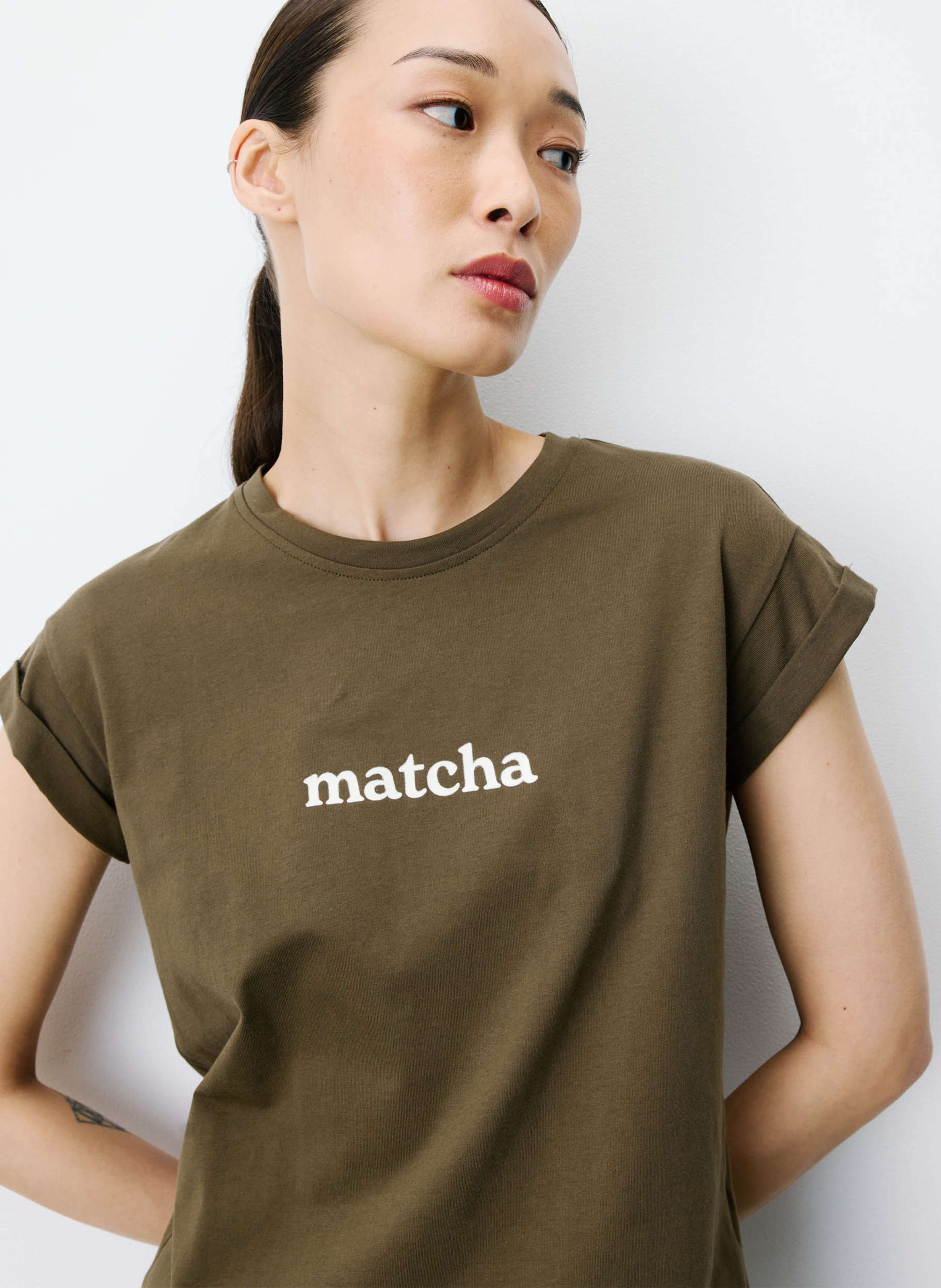 Teeèshirt droit col rond en ccoton sérigraphié | Vert GRACE ET MILA Femme