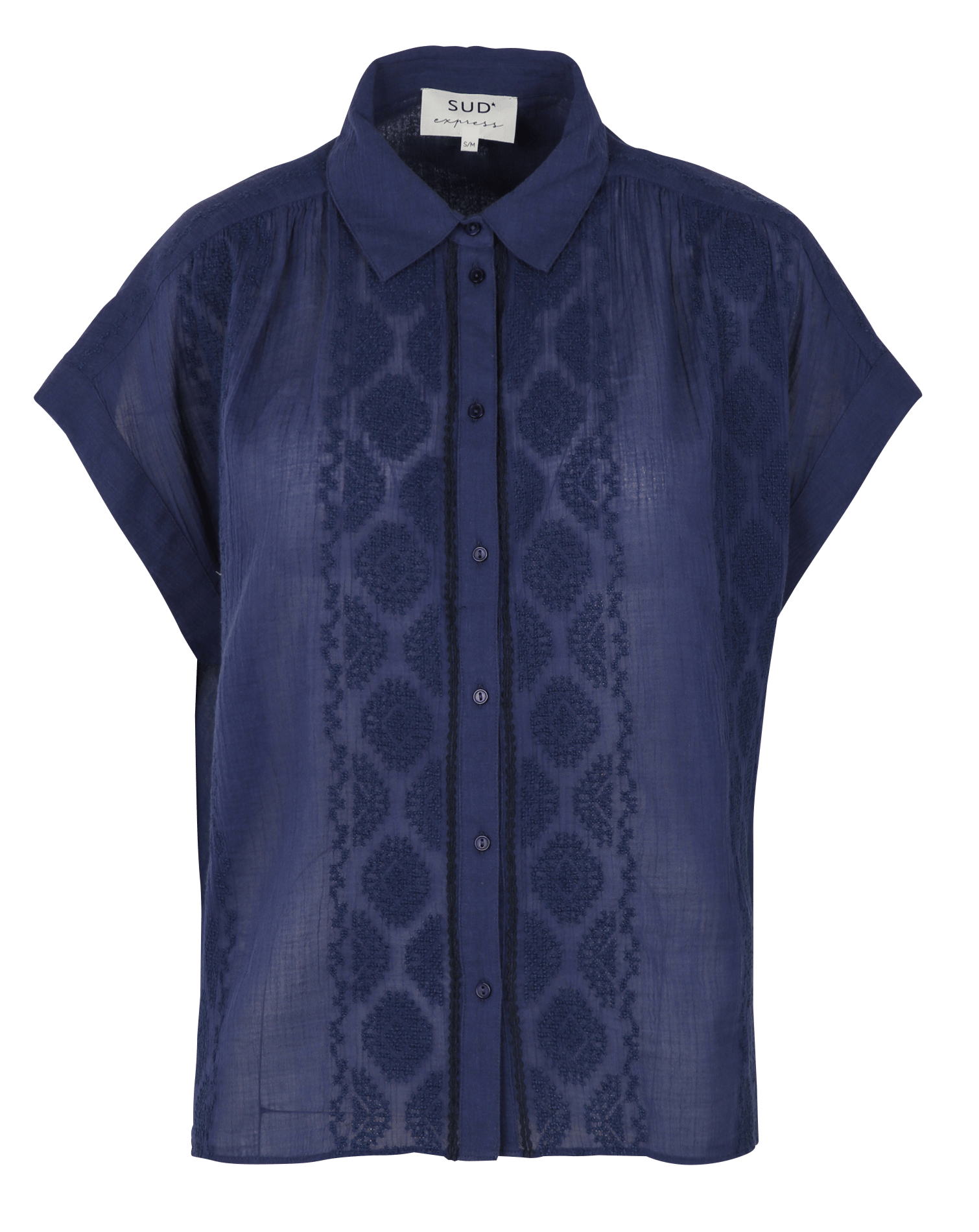 Chemise droite col classique en coton brodé SUD EXPRESS Bleu