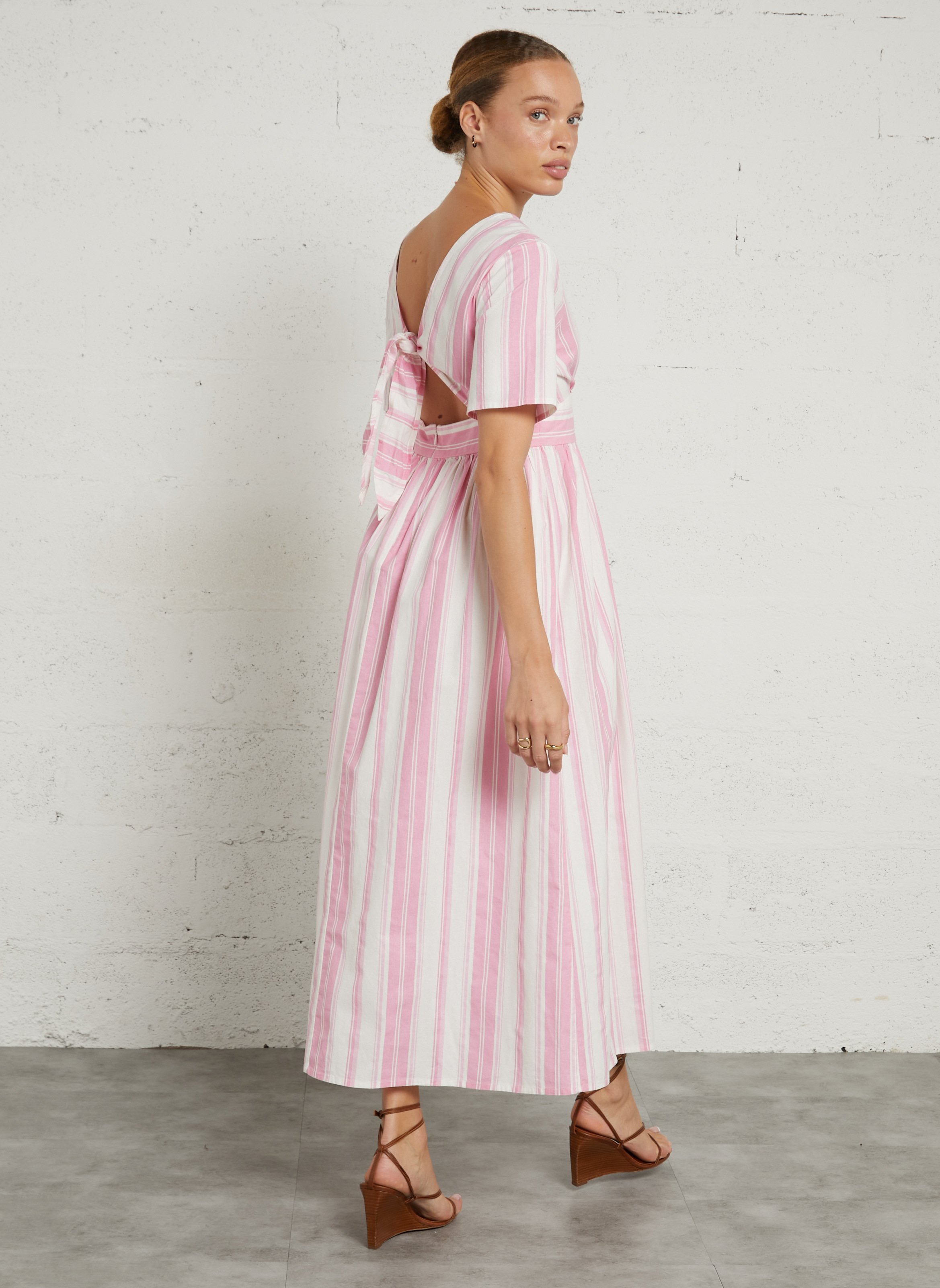 Robe longue à rayures en coton MAISON 123 Rose