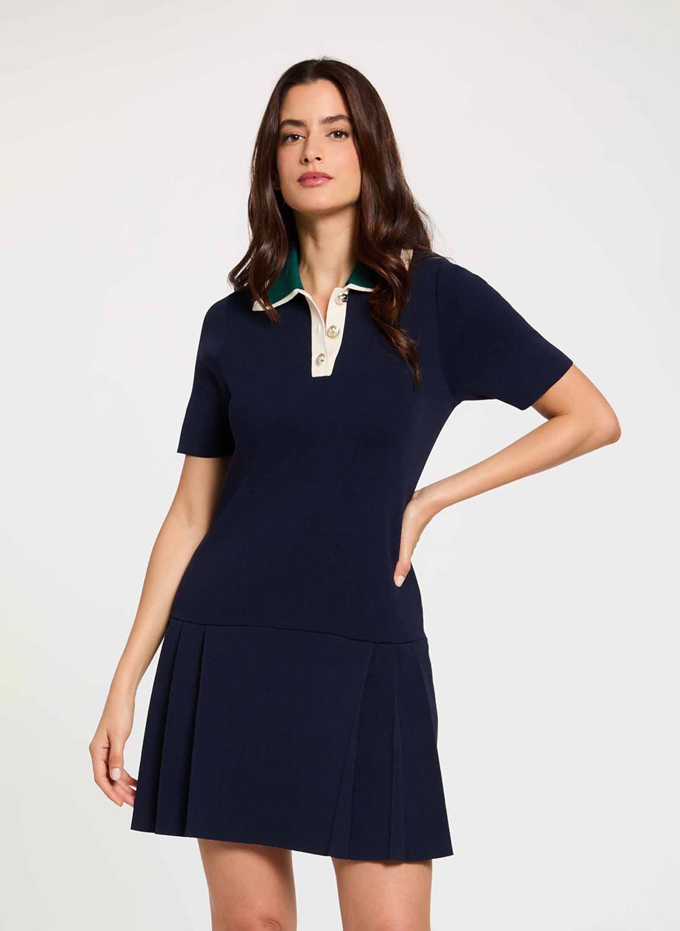 Robe courte évasée col polo MORGAN Bleu