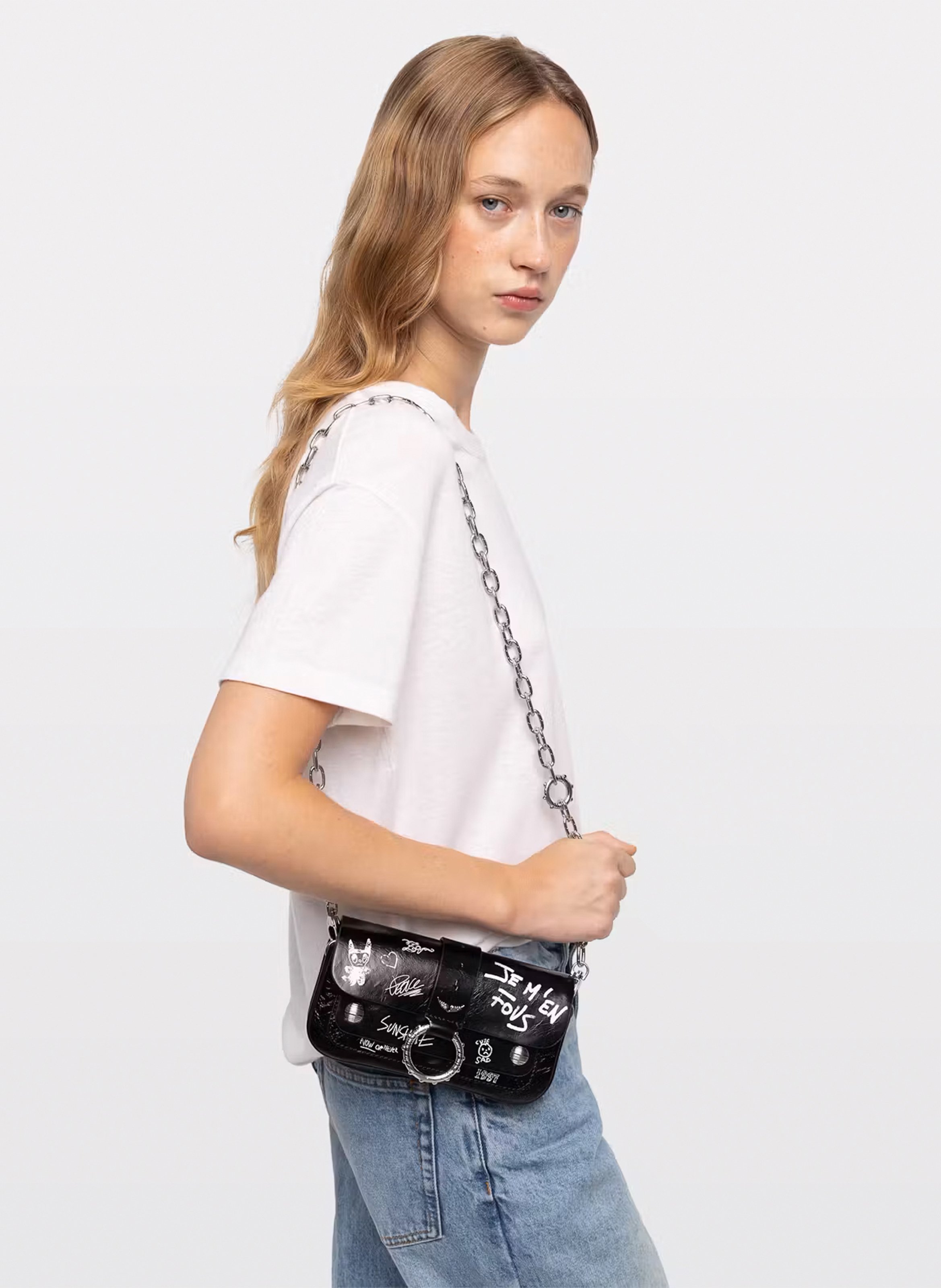 Sac bandoulière imprimé en cuir ZADIG&VOLTAIRE Noir