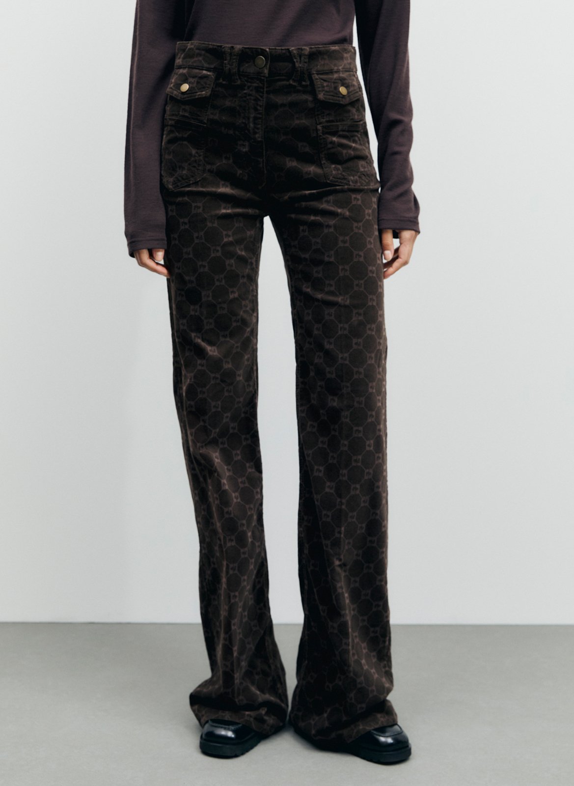 Jean flare motif monogramme en coton mélangé GERARD DAREL Marron
