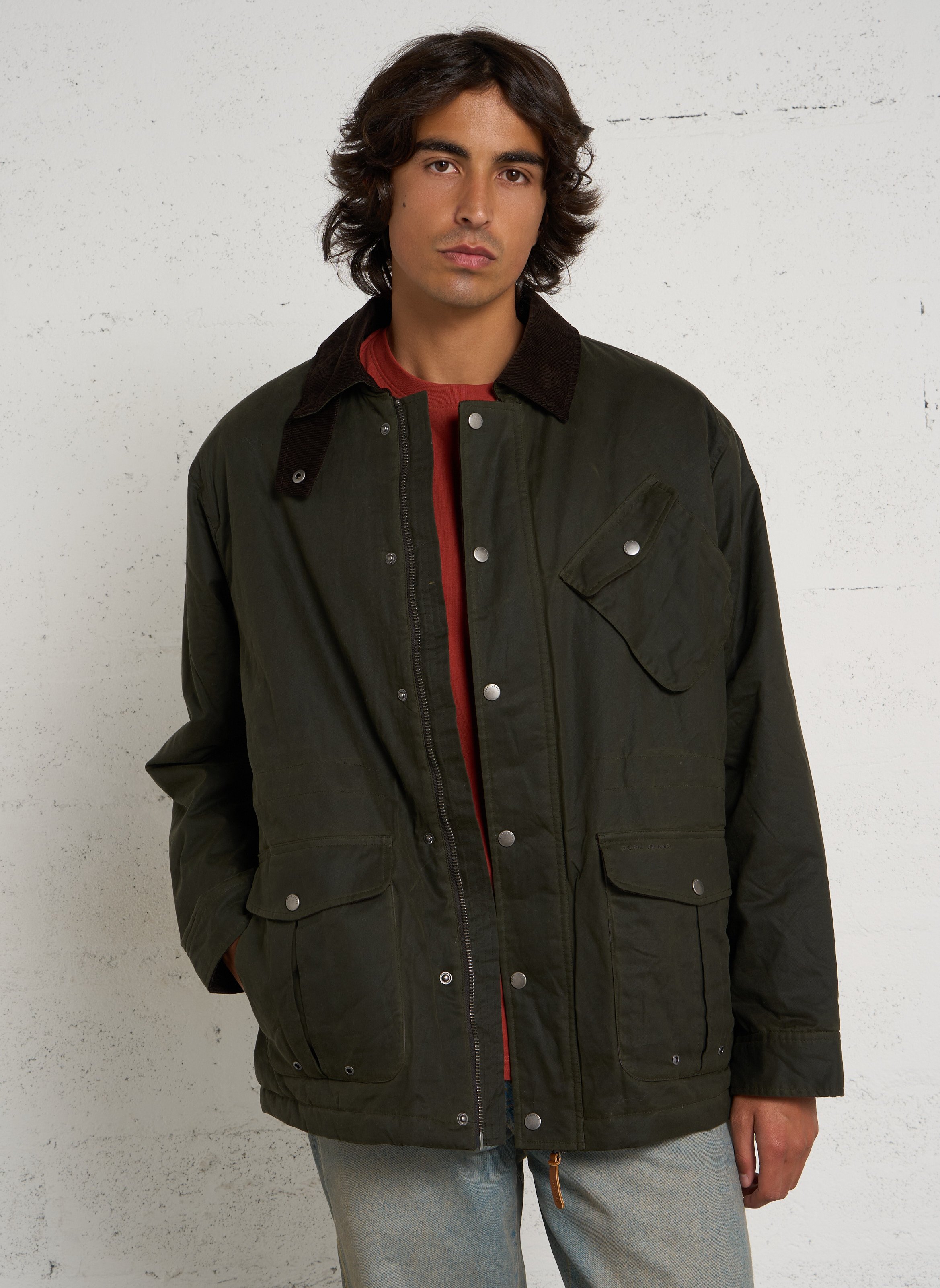 Straight-cut cotton jacket with classic collar PEPE JEANS Green
