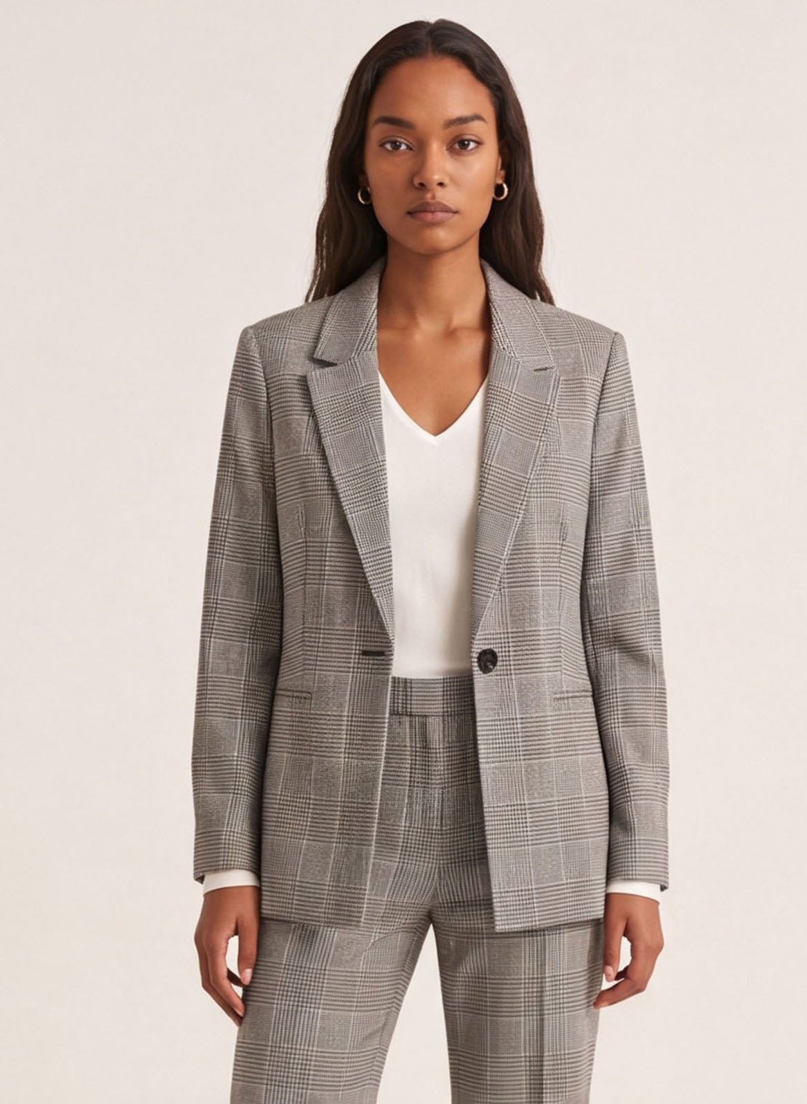Getailleerde blazer met reverskraag en pied-de-pouleprint KOOKAI Grijs