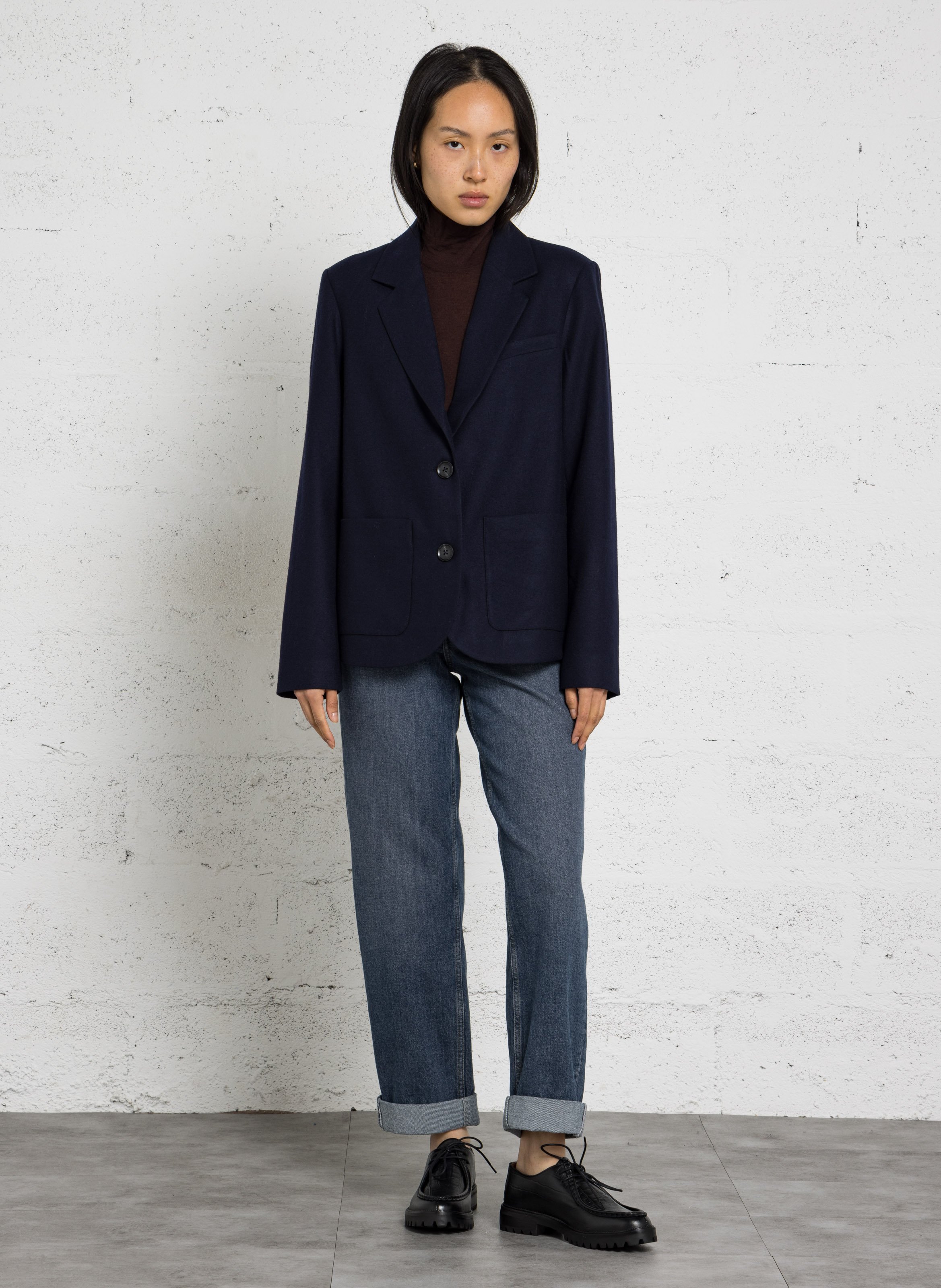 Veste de tailleur droite en laine mélangée LEON & HARPER Bleu