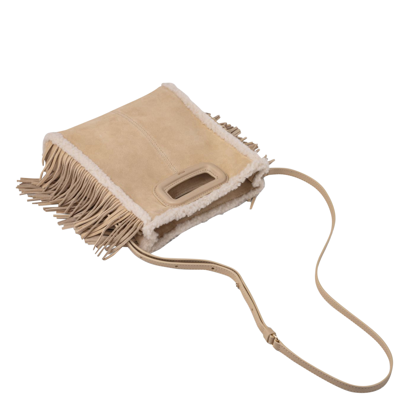 Sac bandoulière à franges en cuir MAJE Beige