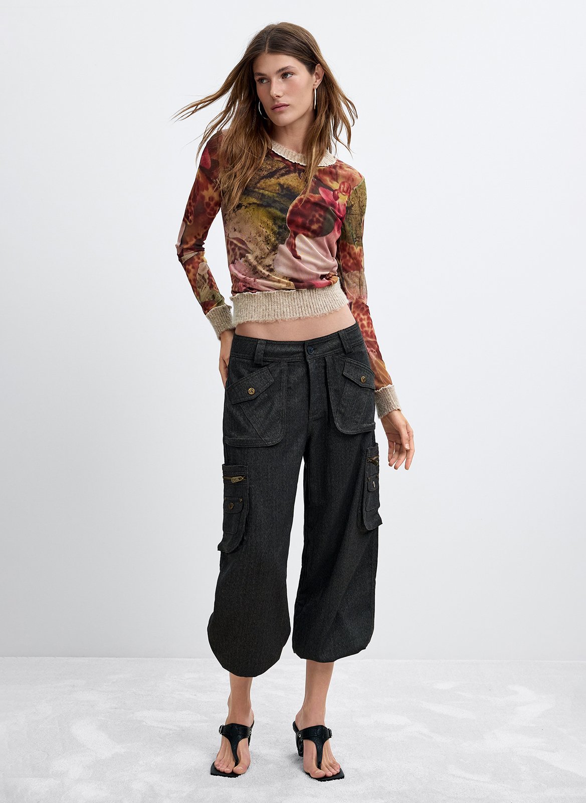 Printed round-neck T-shirt DESIGUAL Brown