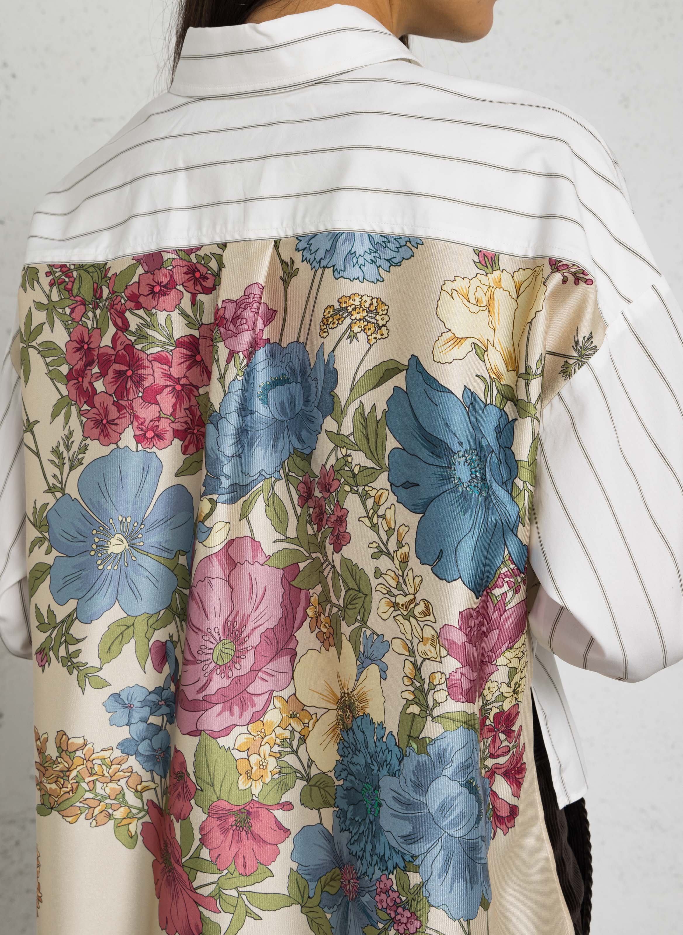 Recht en kort gestreept katoenen overhemd MAX MARA WEEK END Bruin