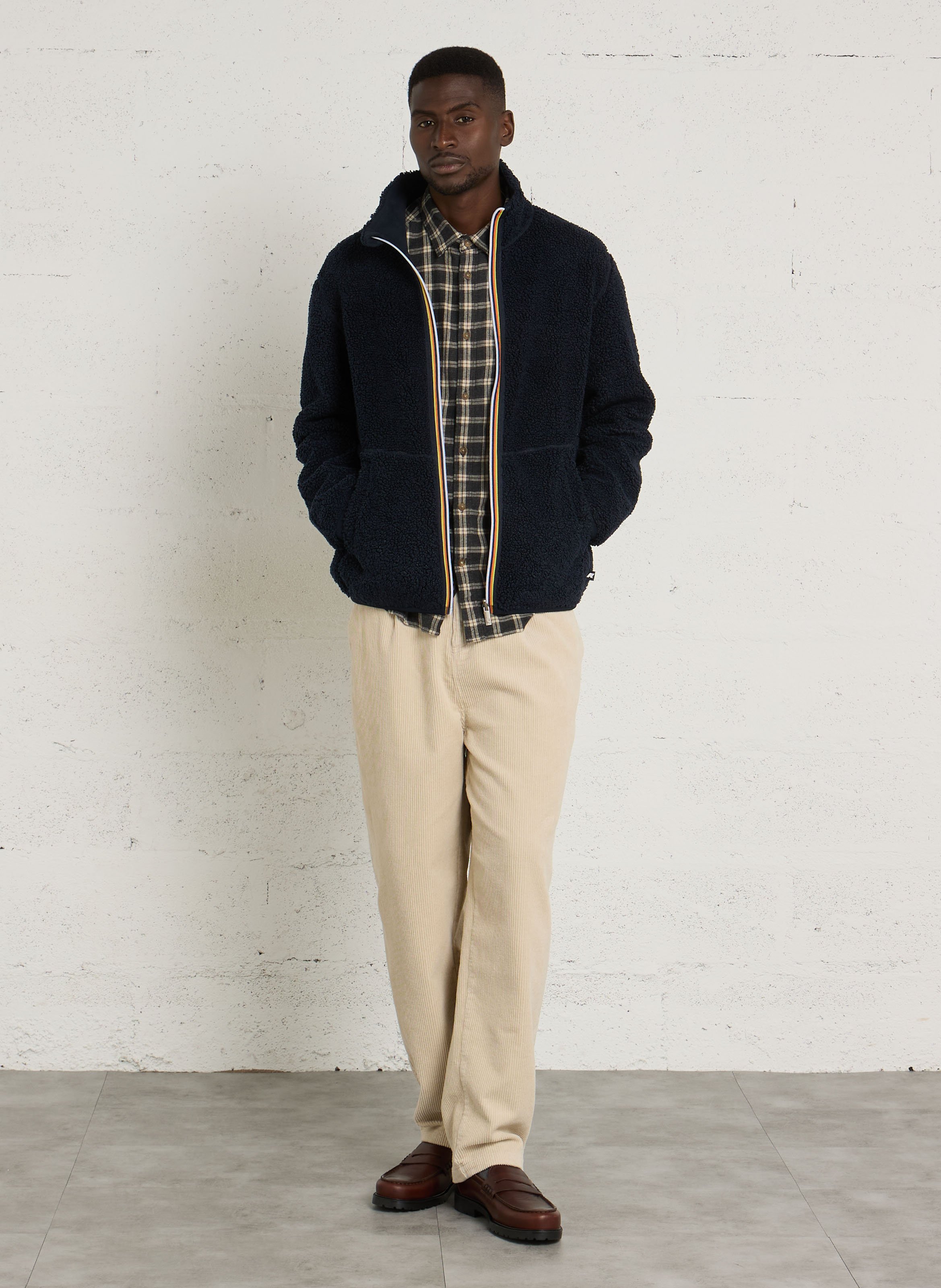Straight-cut sherpa zip-up fleece with stand-up collar K-WAY Blue