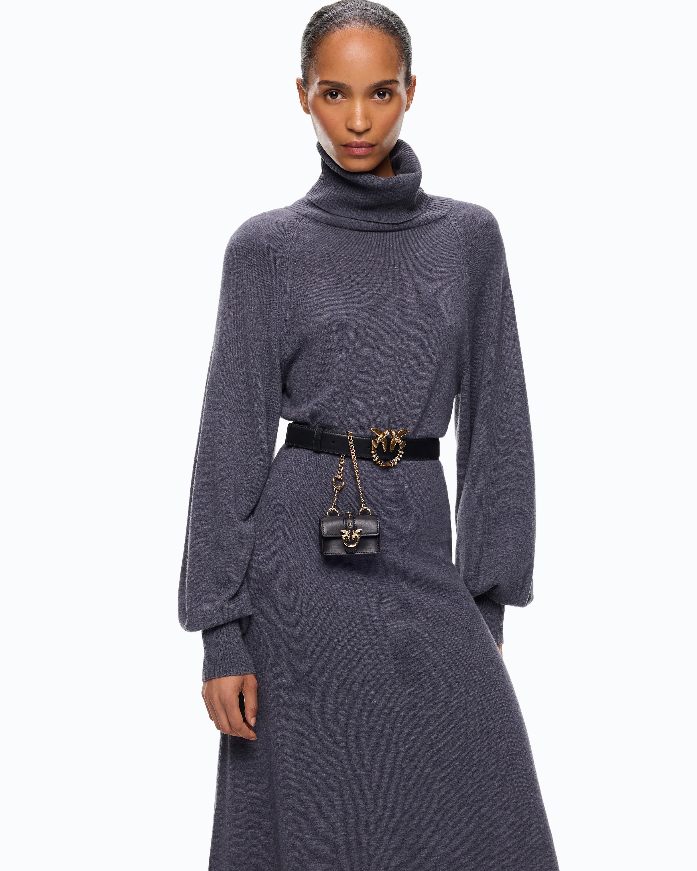 Robe midi à col roulé en laine mélangée PINKO Gris