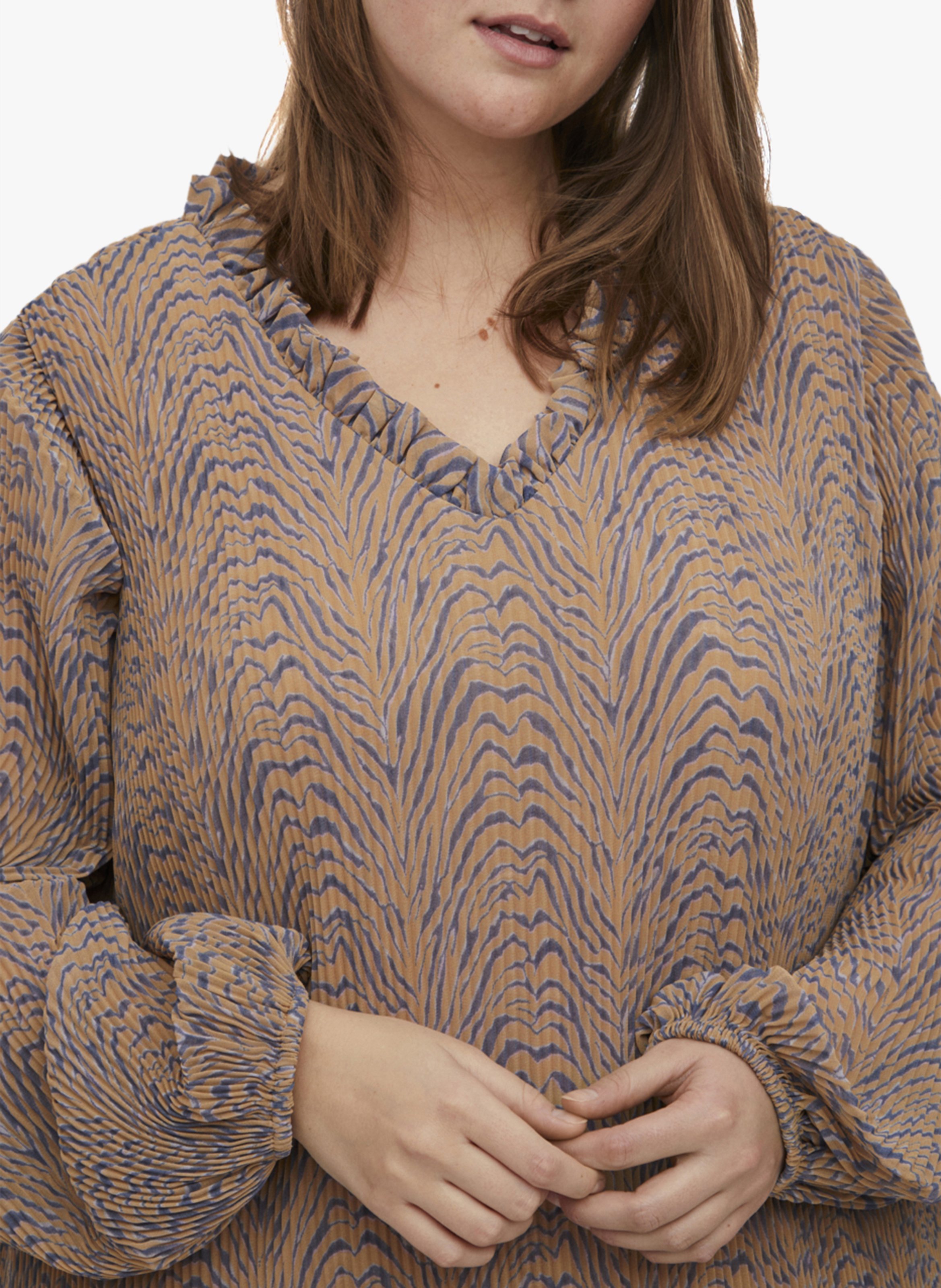 Robe midi col V imprimée EVOKED Marron