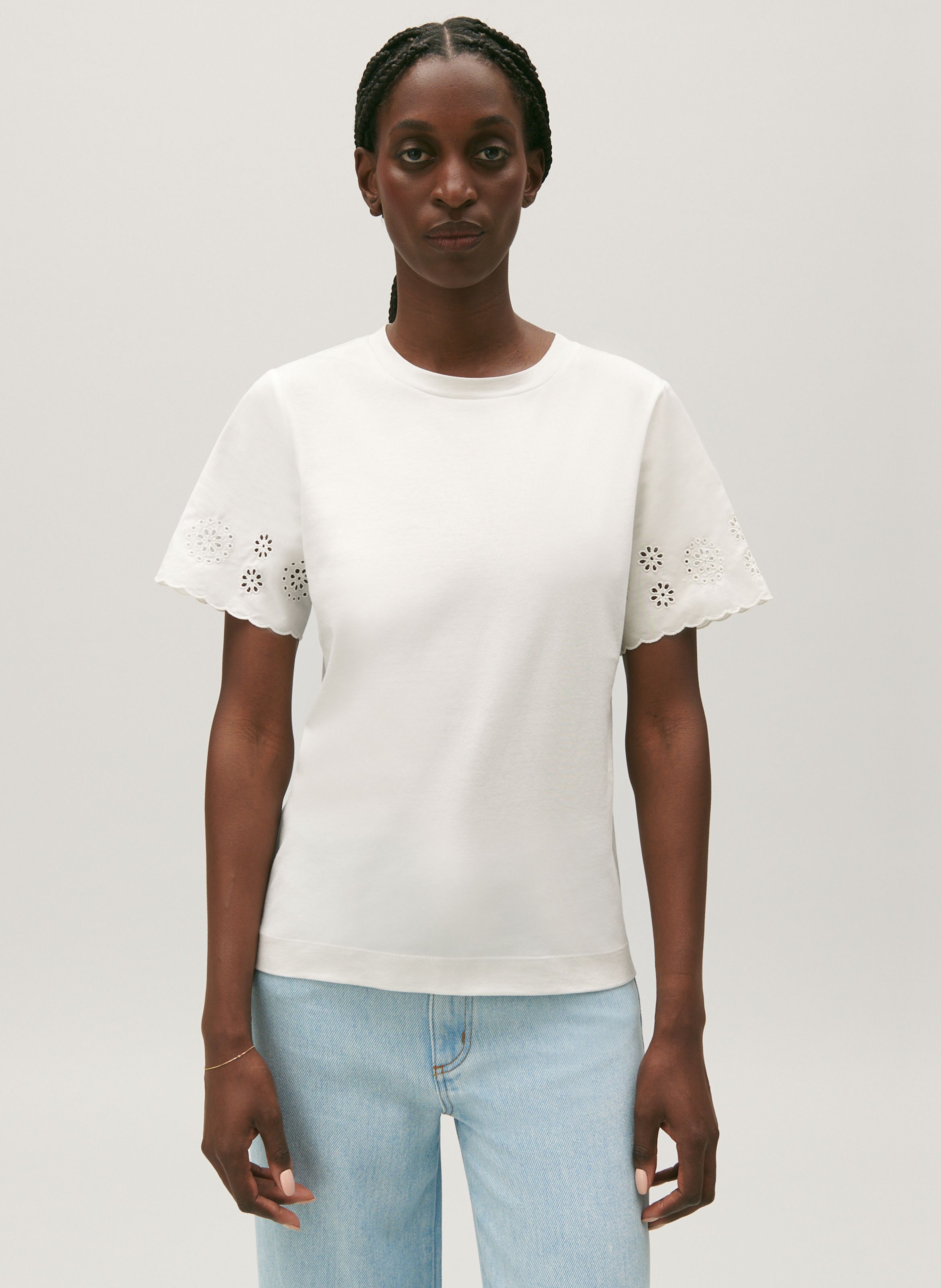 Round neck Organic Cotton T shirt Ecru Claudie Pierlot Women