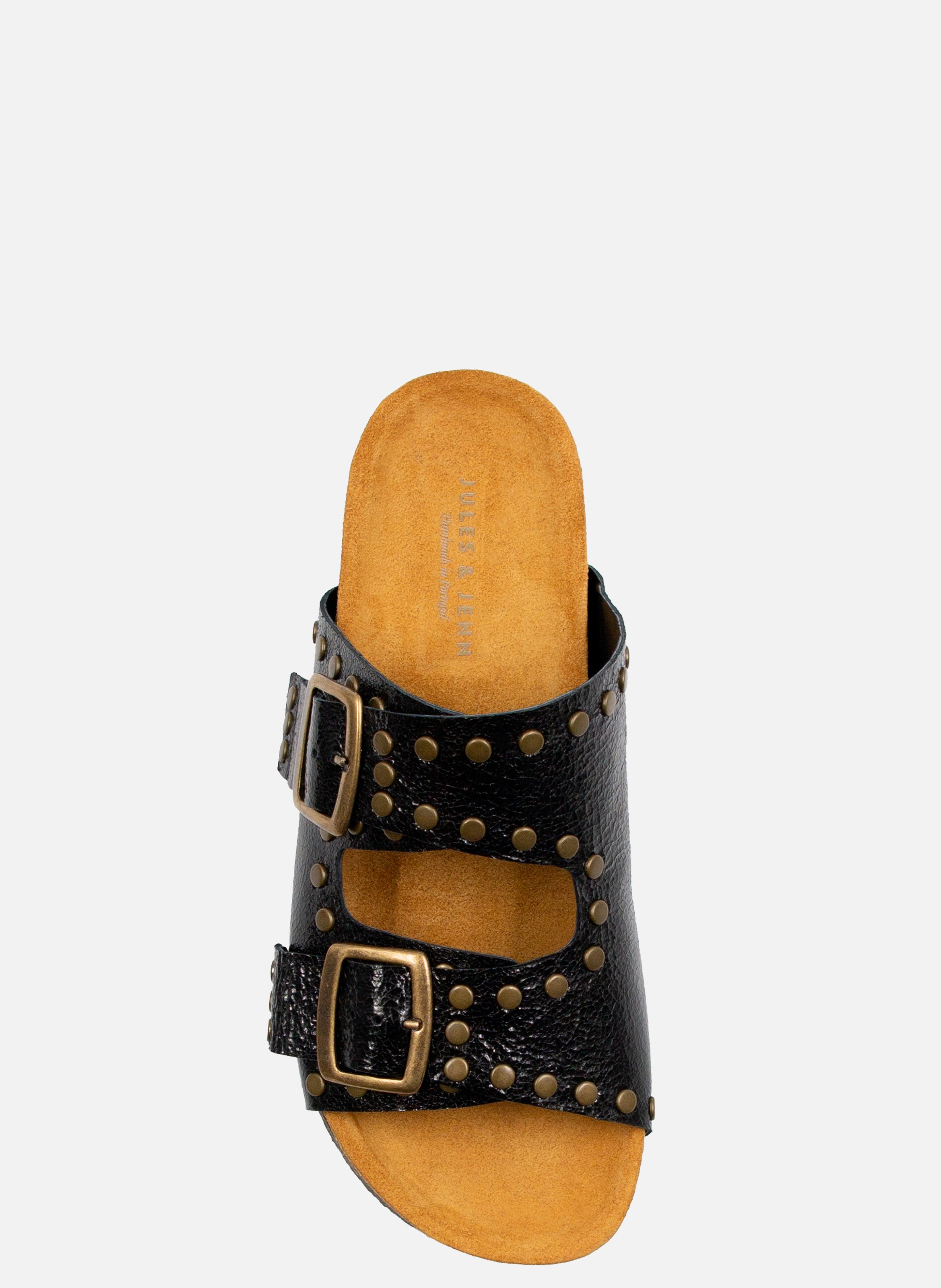 Metallic leather cork Mules with studs JULES & JENN Black