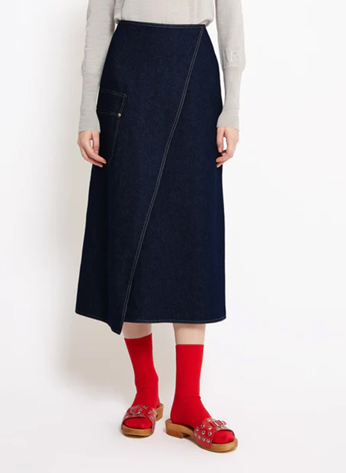 Cotton denim midi skirt ROSEANNA Blue