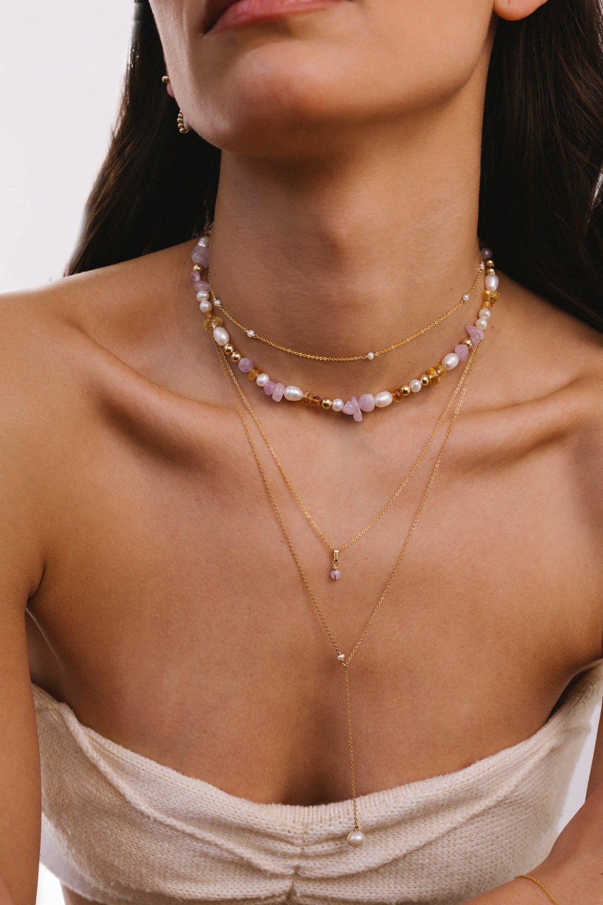 Reversible pearl necklace White