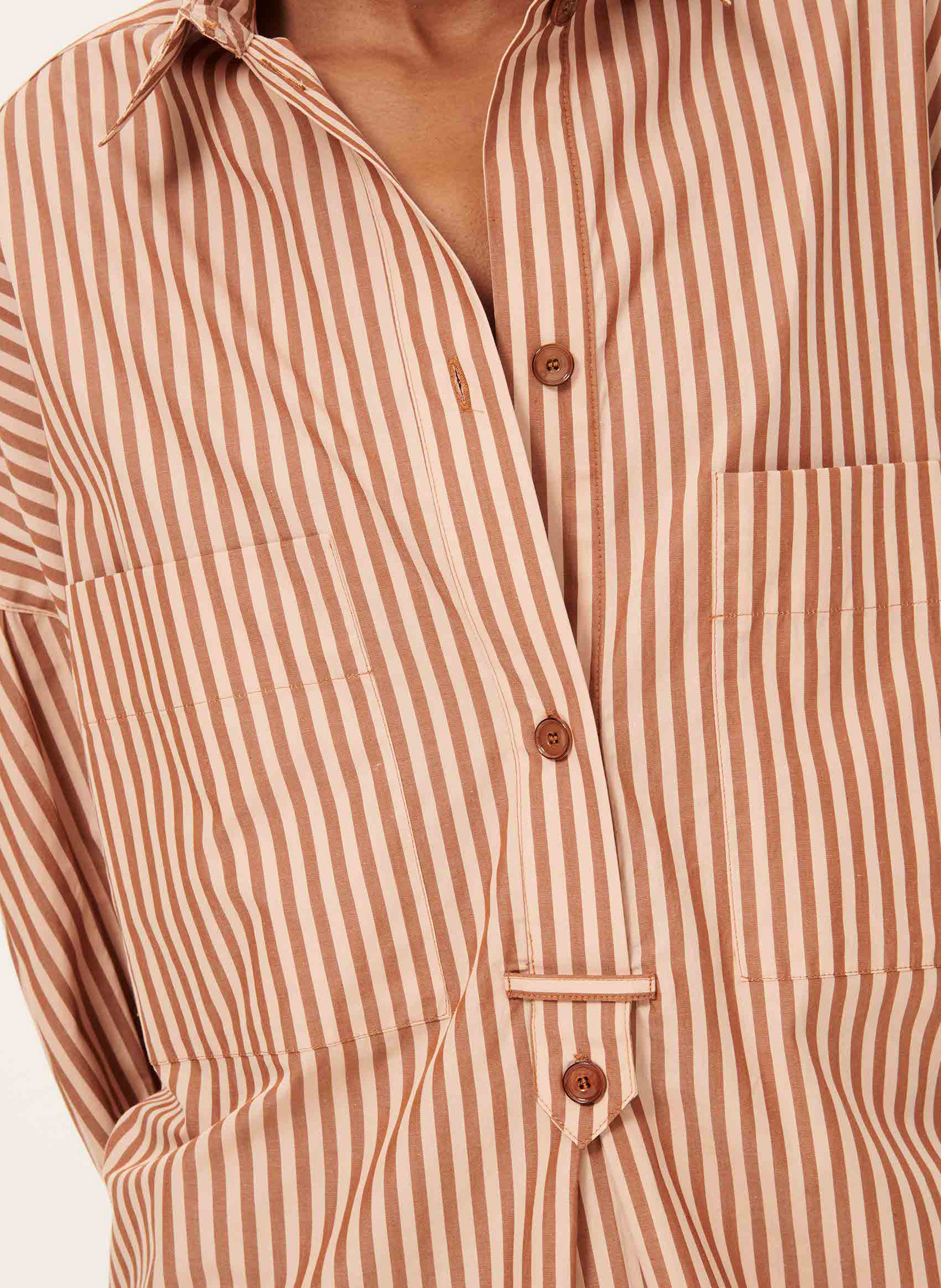 Robe chemise col classique ample en coton rayé SESSUN Marron