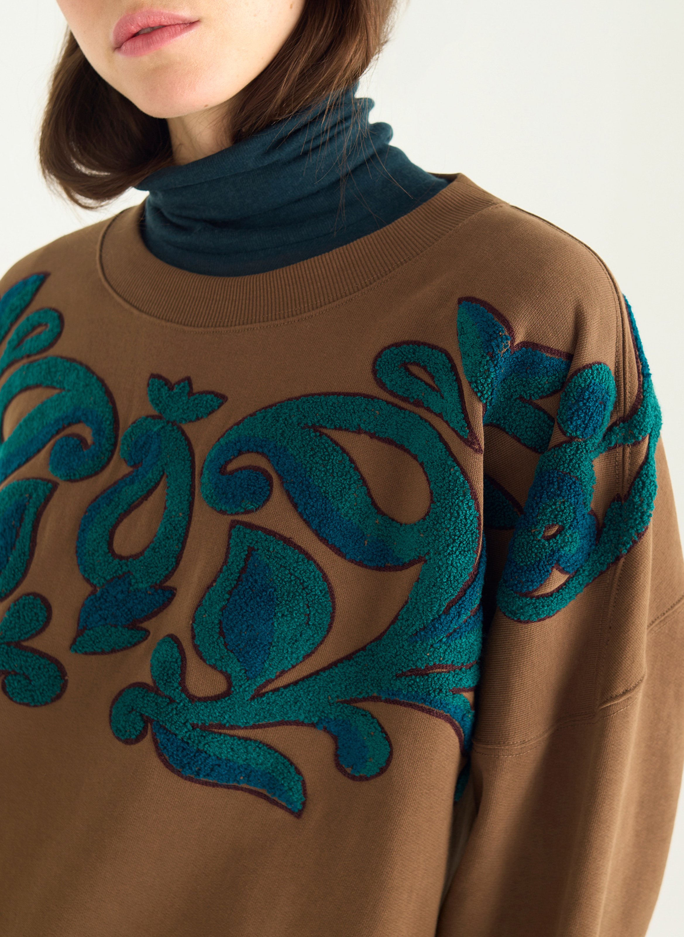 Sweat oversize col rond en coton COTELAC Marron