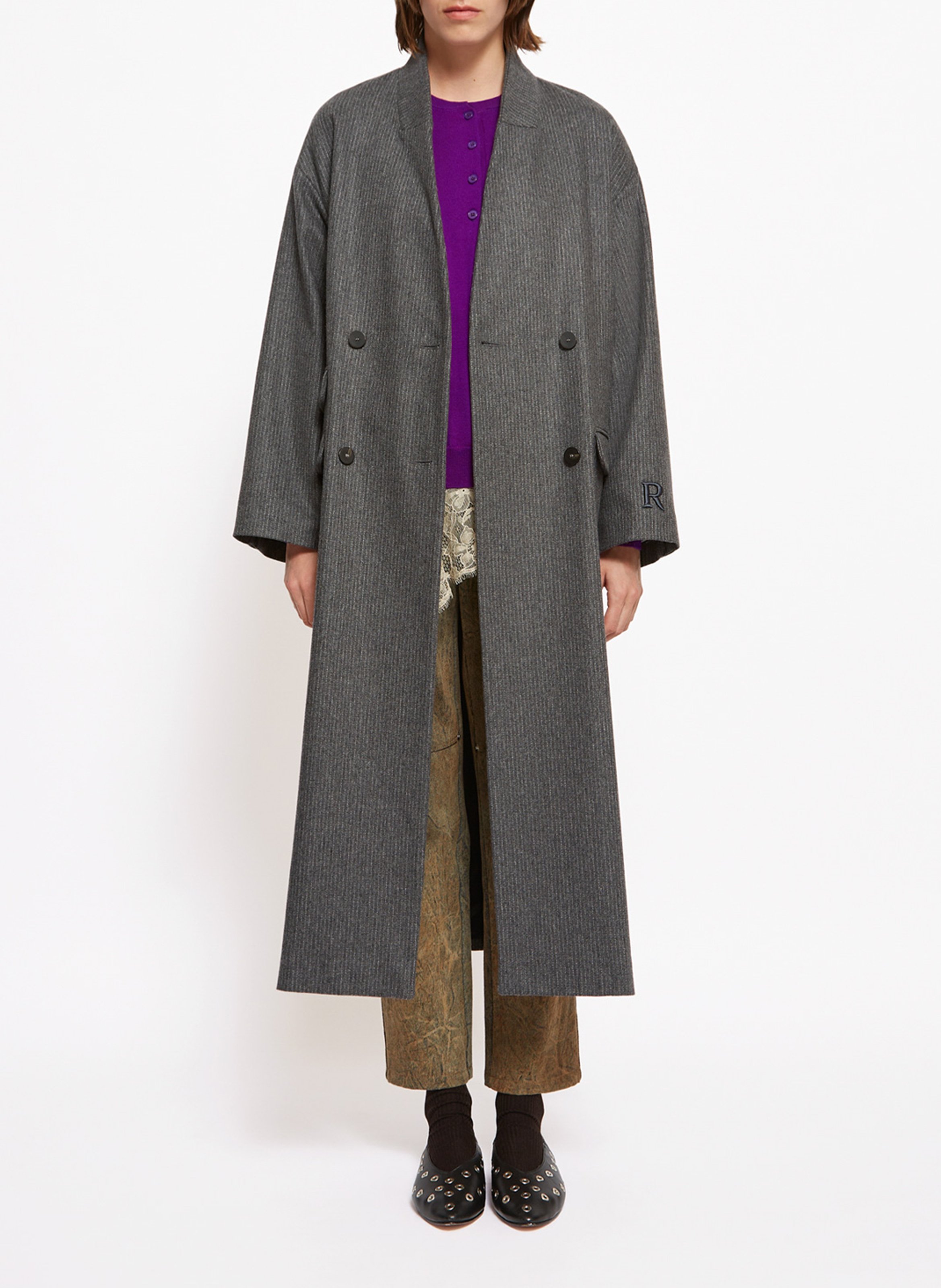 Manteau oversize en laine mélangée rayé ROSEANNA Gris