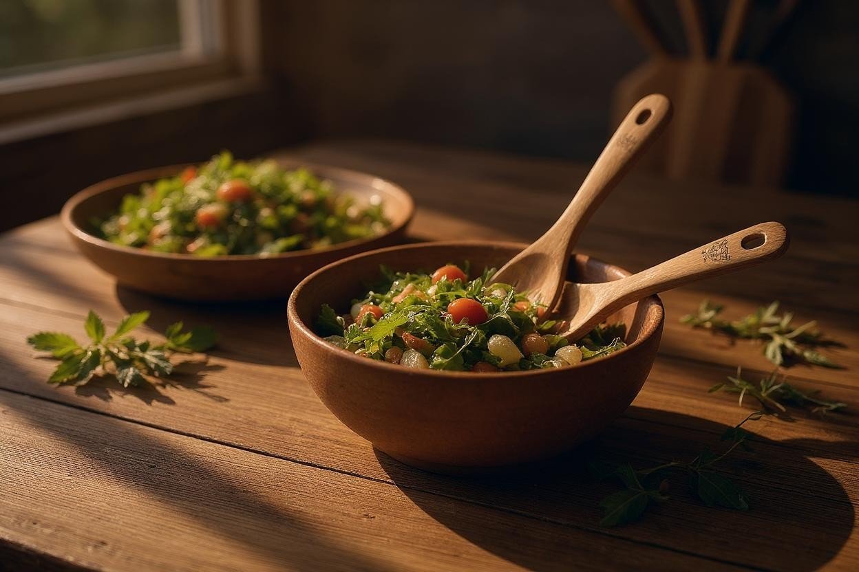 Acacia wood skov salad servers BJORN Brown