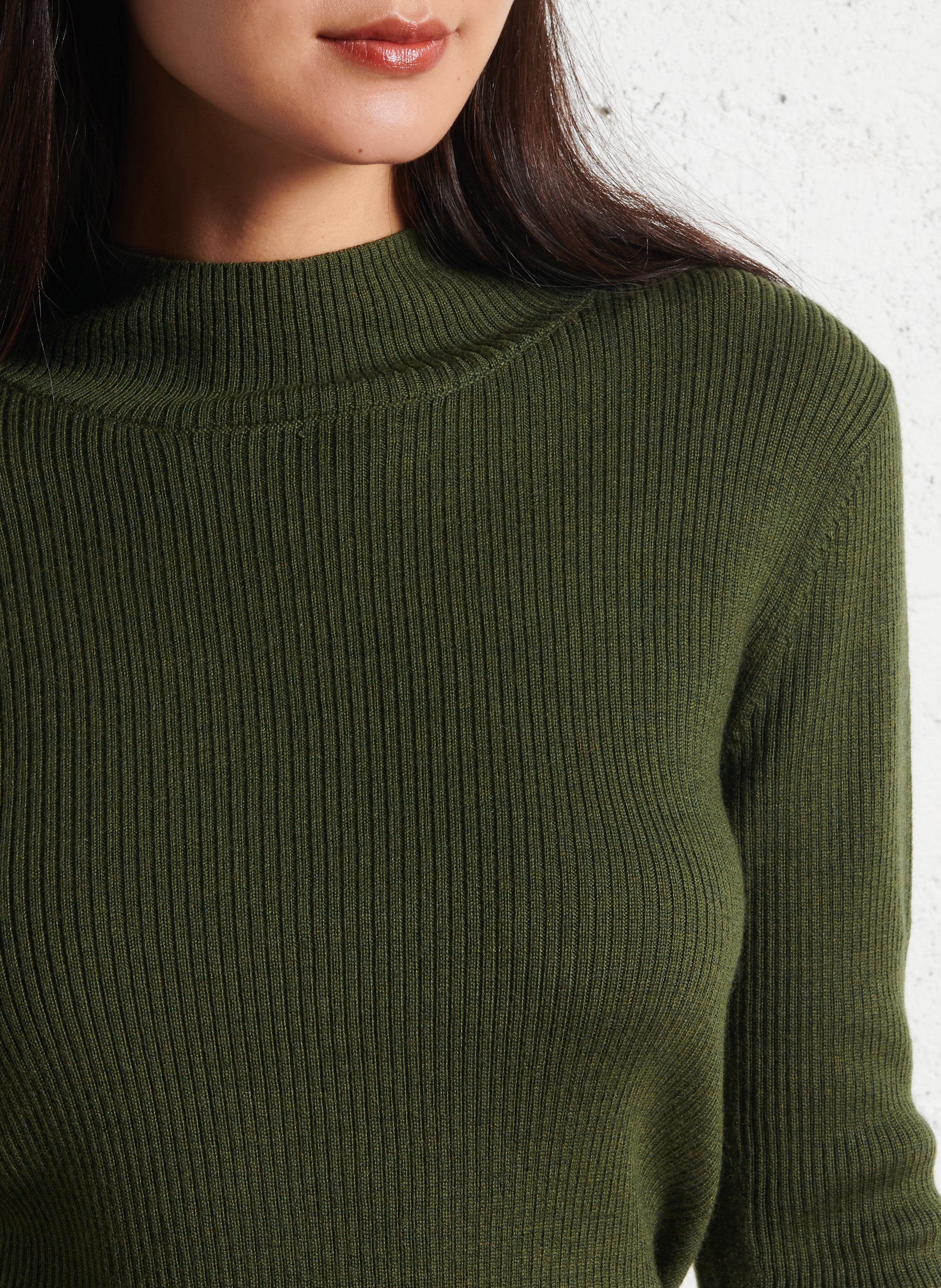 Pull ajusté col montant en laine BENSIMON Kaki