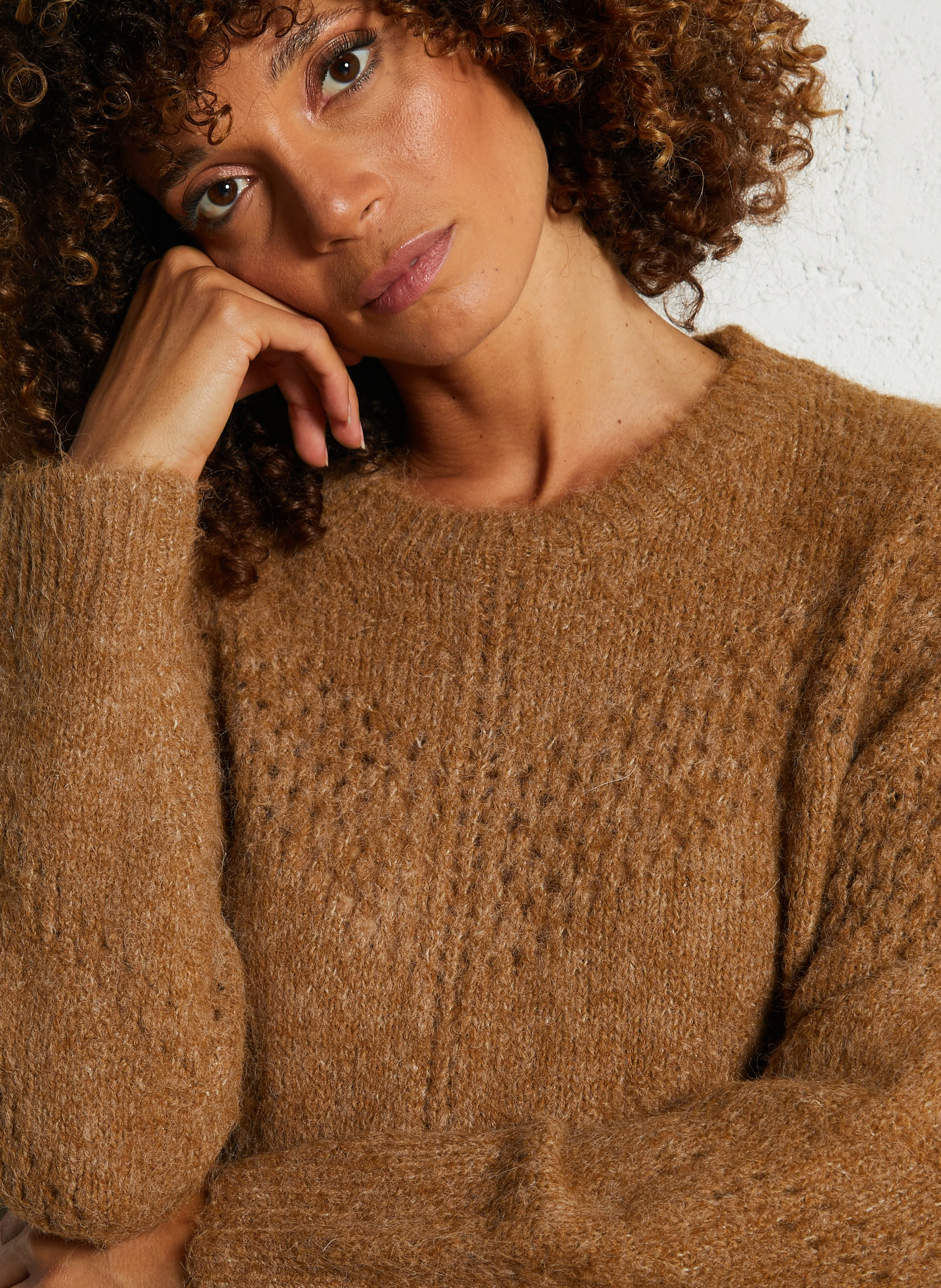 Pull col rond  SEE U SOON Marron