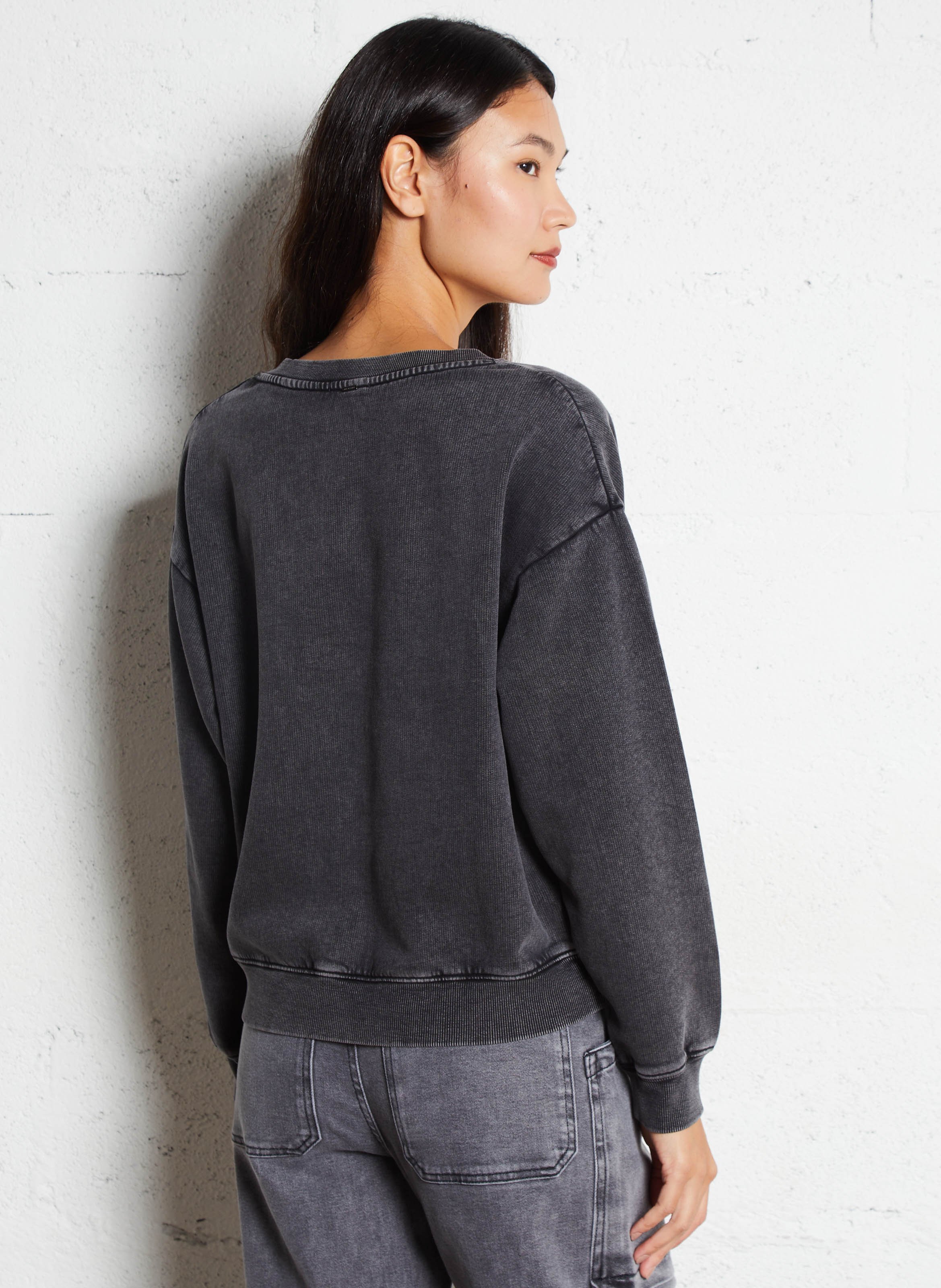 Sweat col V en coton IKKS Gris