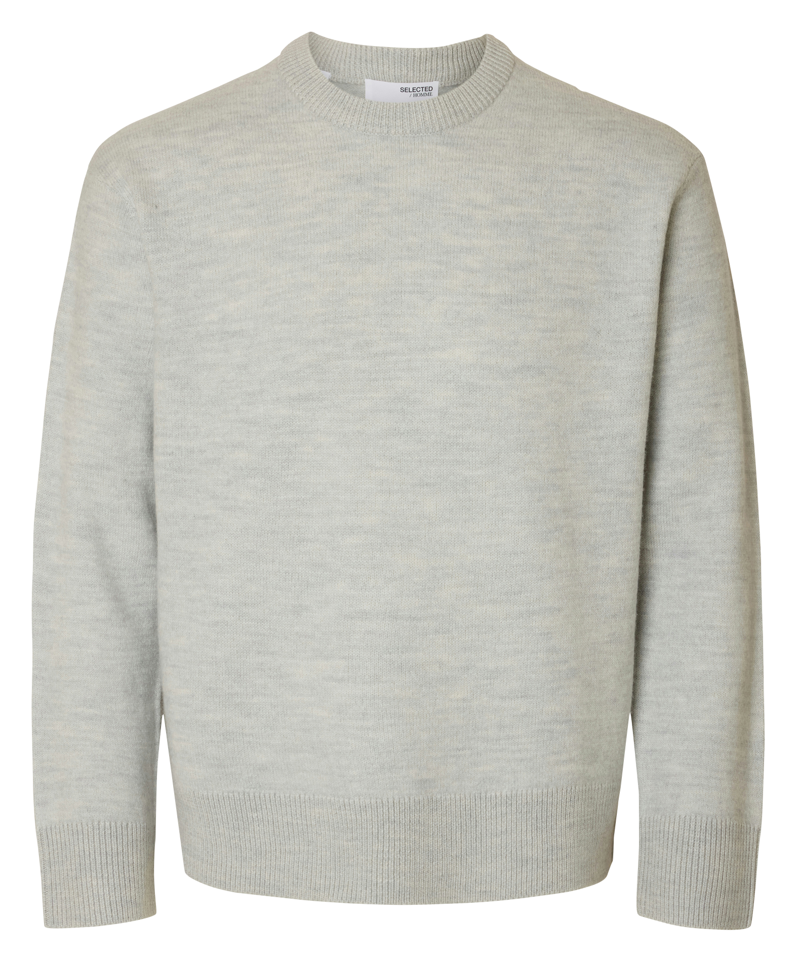 Rechte trui met ronde hals in effen wol SELECTED Grijs