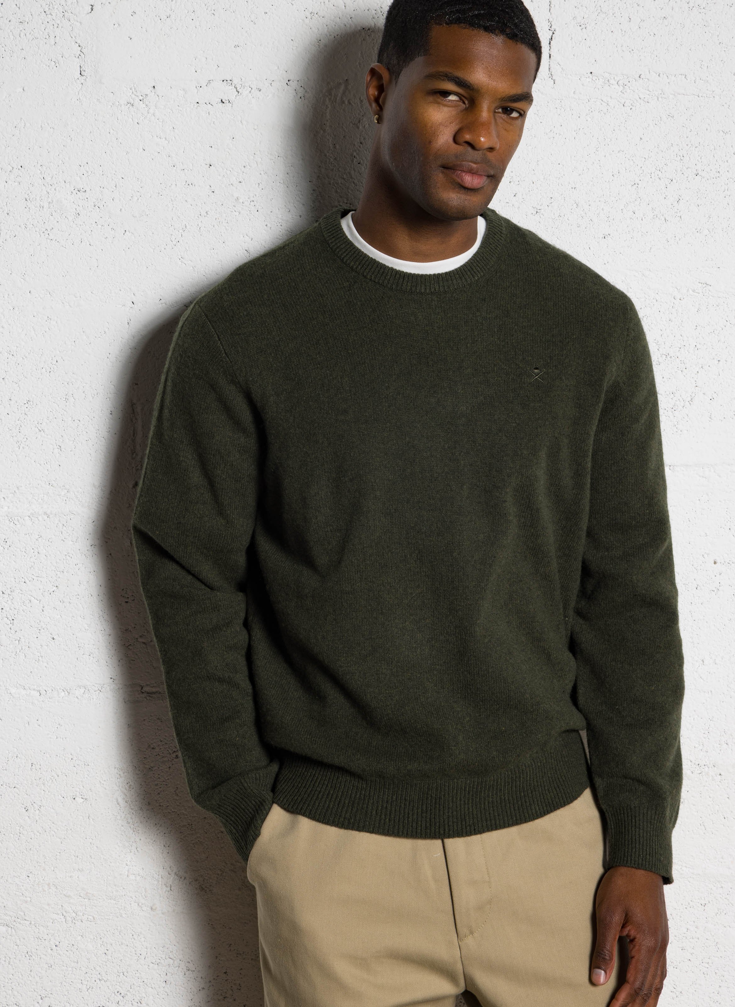 Trui met ronde hals in effen wol HACKETT Groen