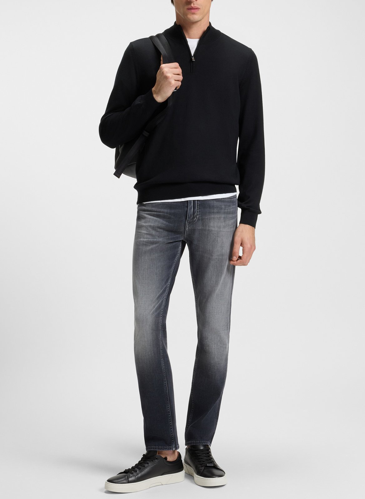 Zip-up high-neck wool sweater BOSS Black