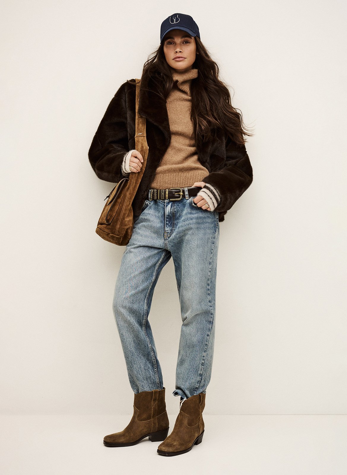 Oversized jas met omgeslagen kraag en faux bonteffect BA&SH Bruin