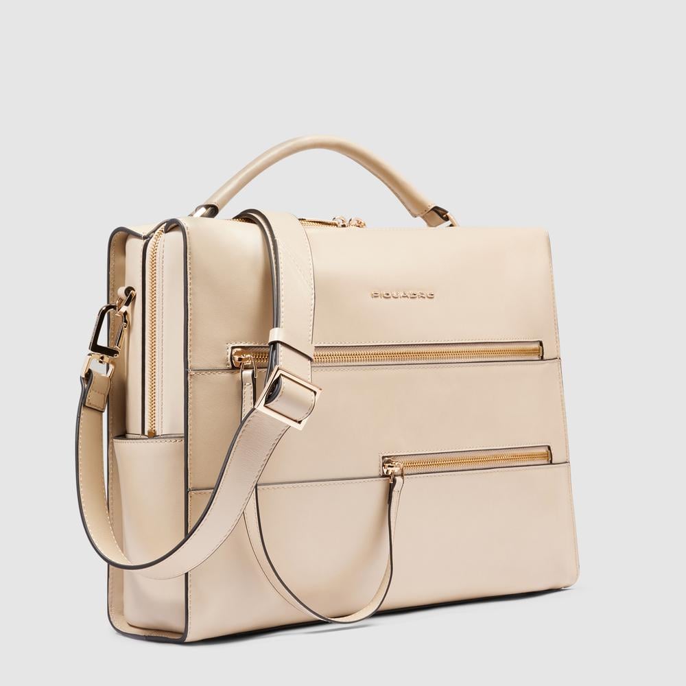 Women's laptop bag with iPad® compartment, shock protection, and RFID protection PIQUADRO Beige