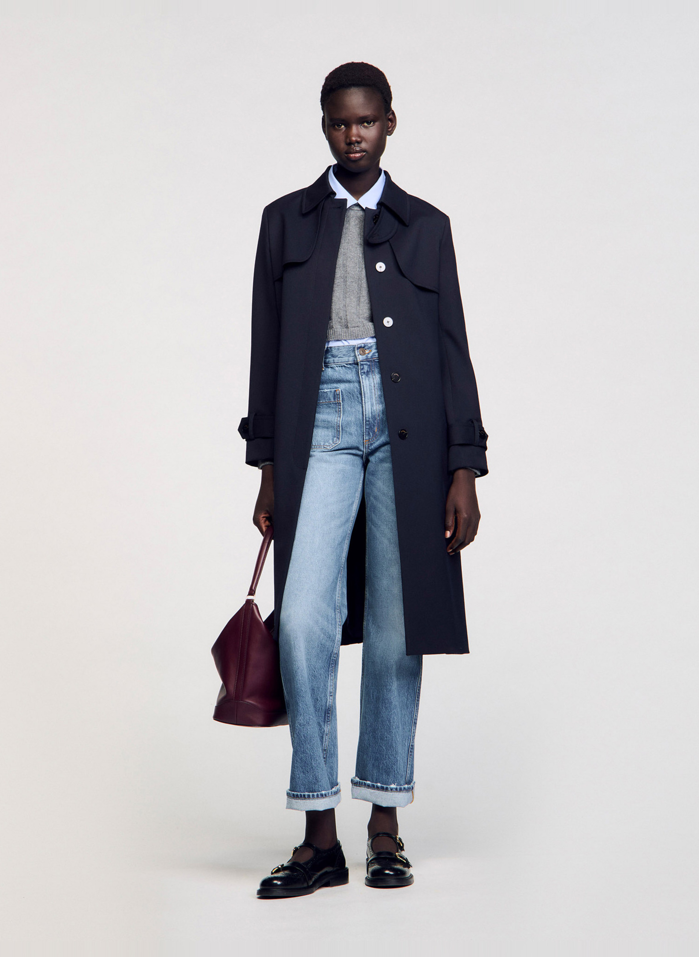 Trench col classique à empiècement plissé au dos SANDRO Bleu