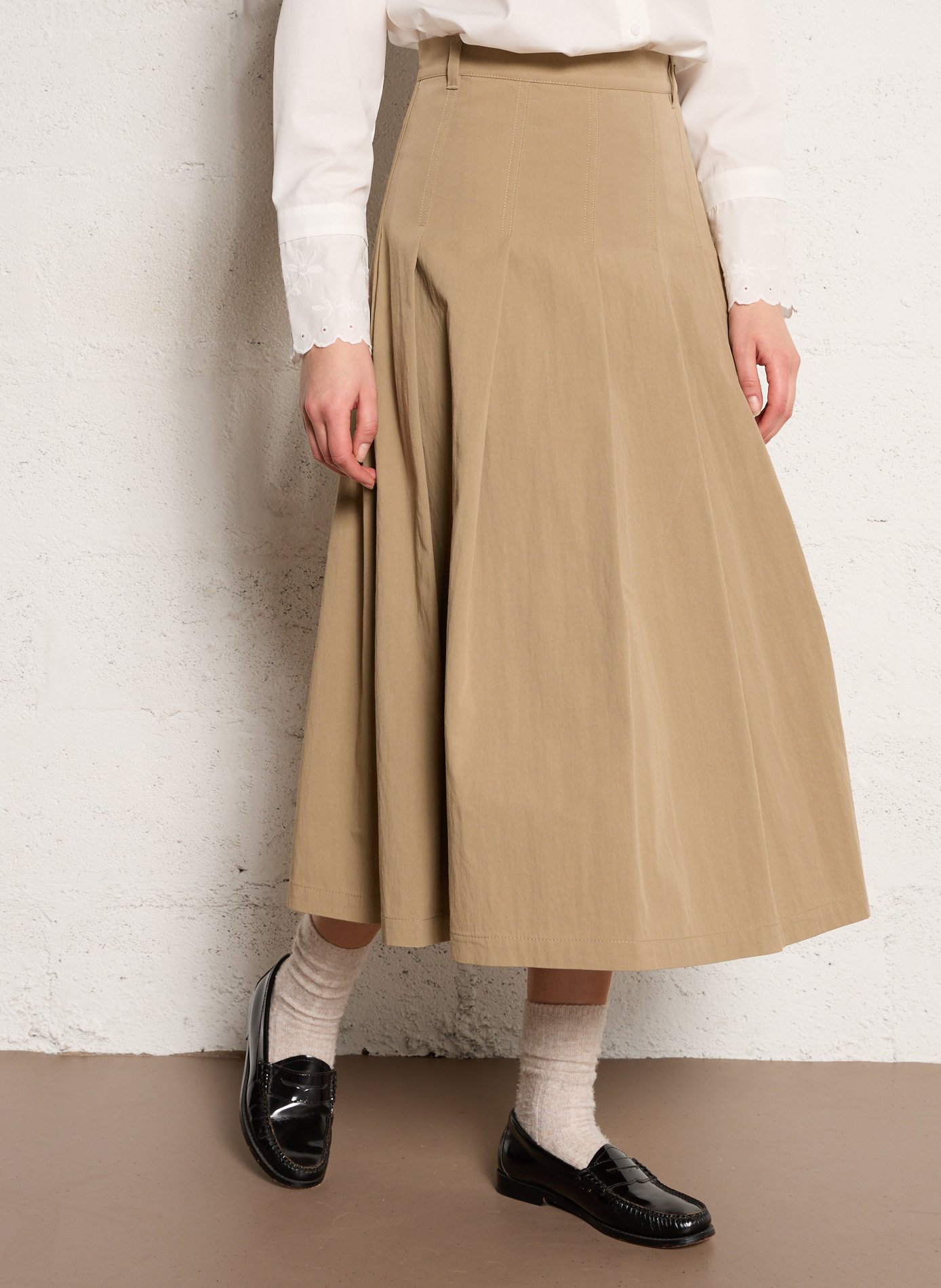 Pleated midi skirt in blended cotton. MAX MARA WEEK END Brown