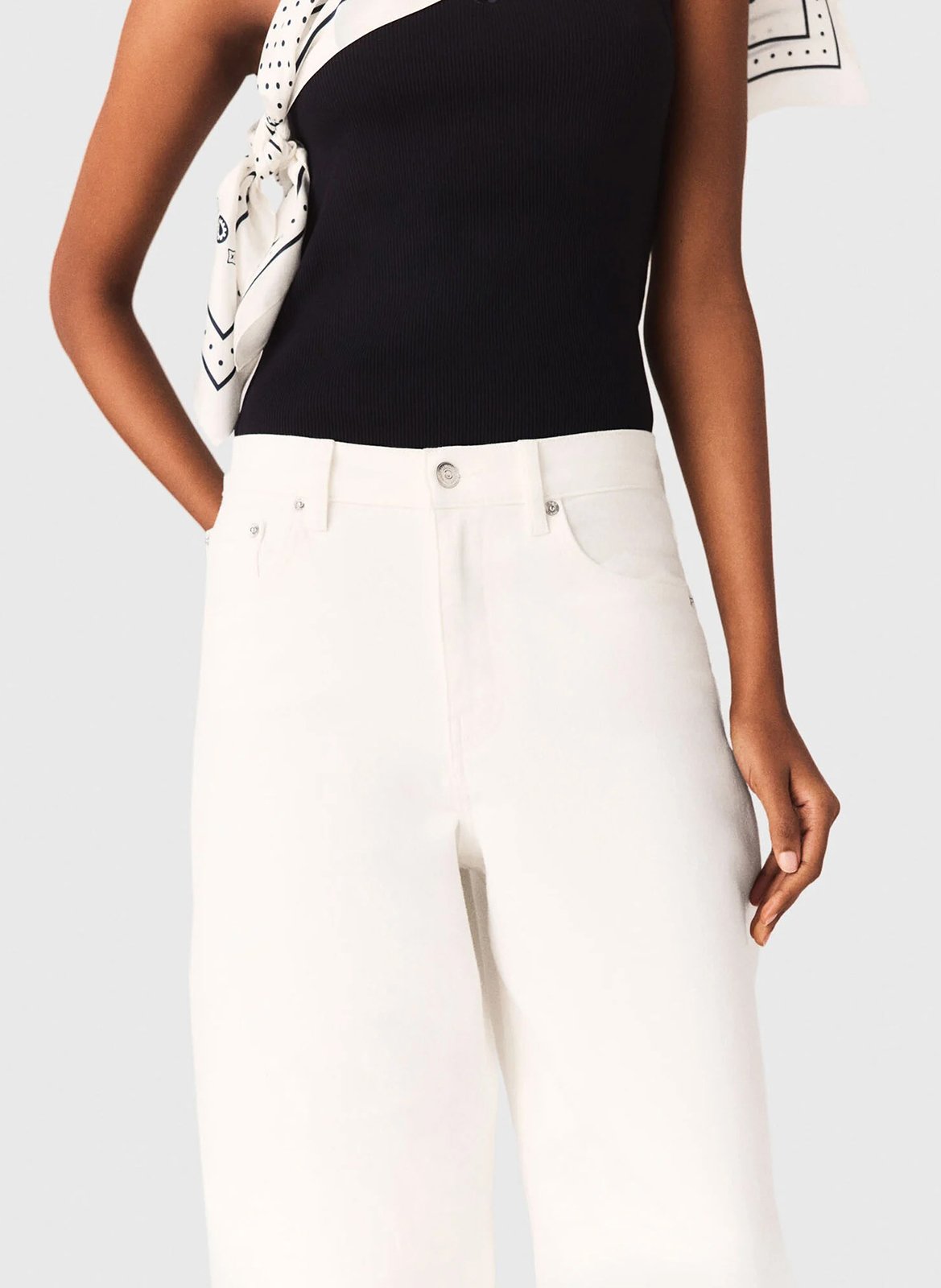 Wijde broek met hoge taille in effen kleur MAJE Wit