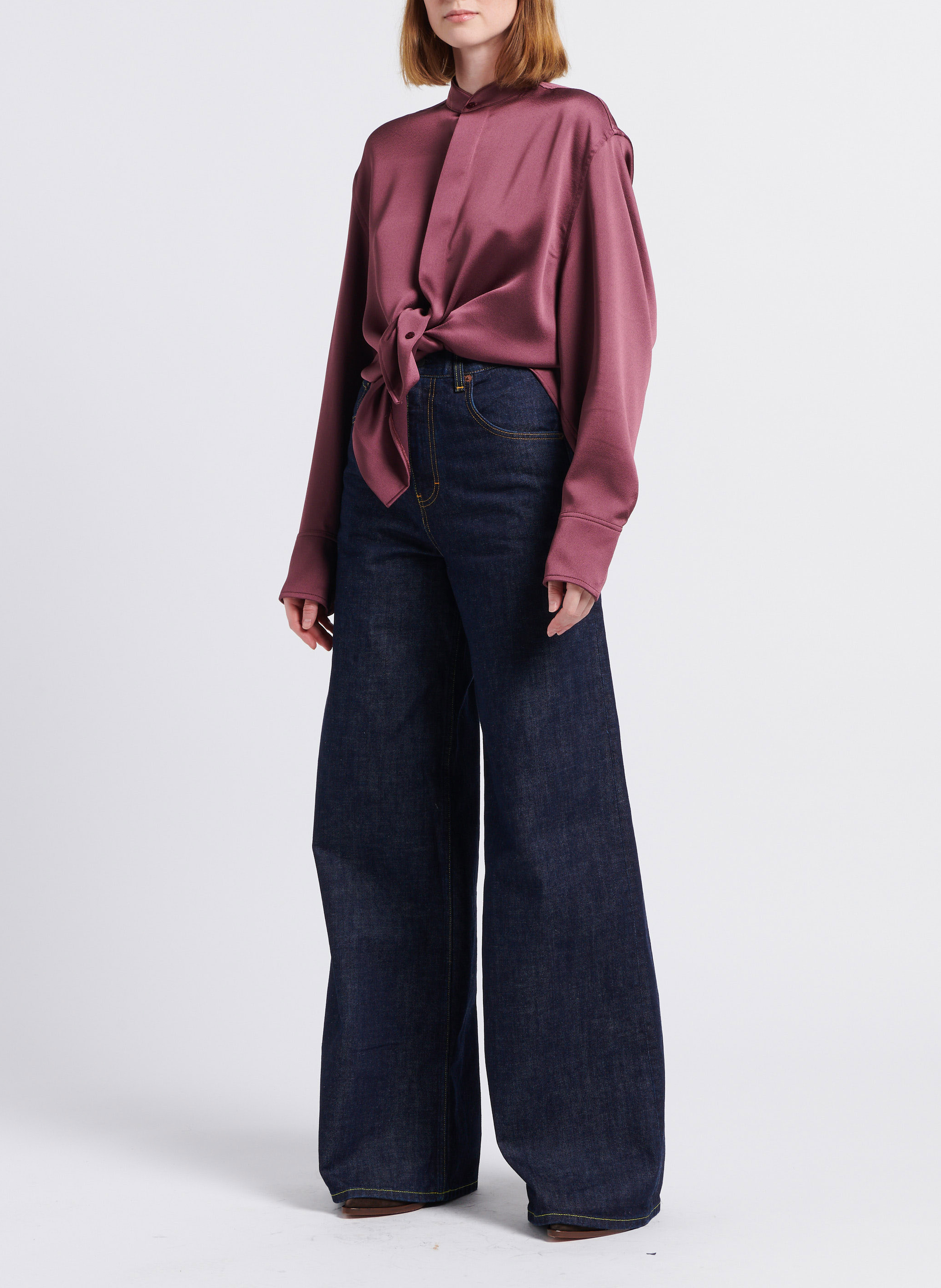 Satiniertes Hemd mit Mao-Kragen LAURENCE BRAS Pflaume