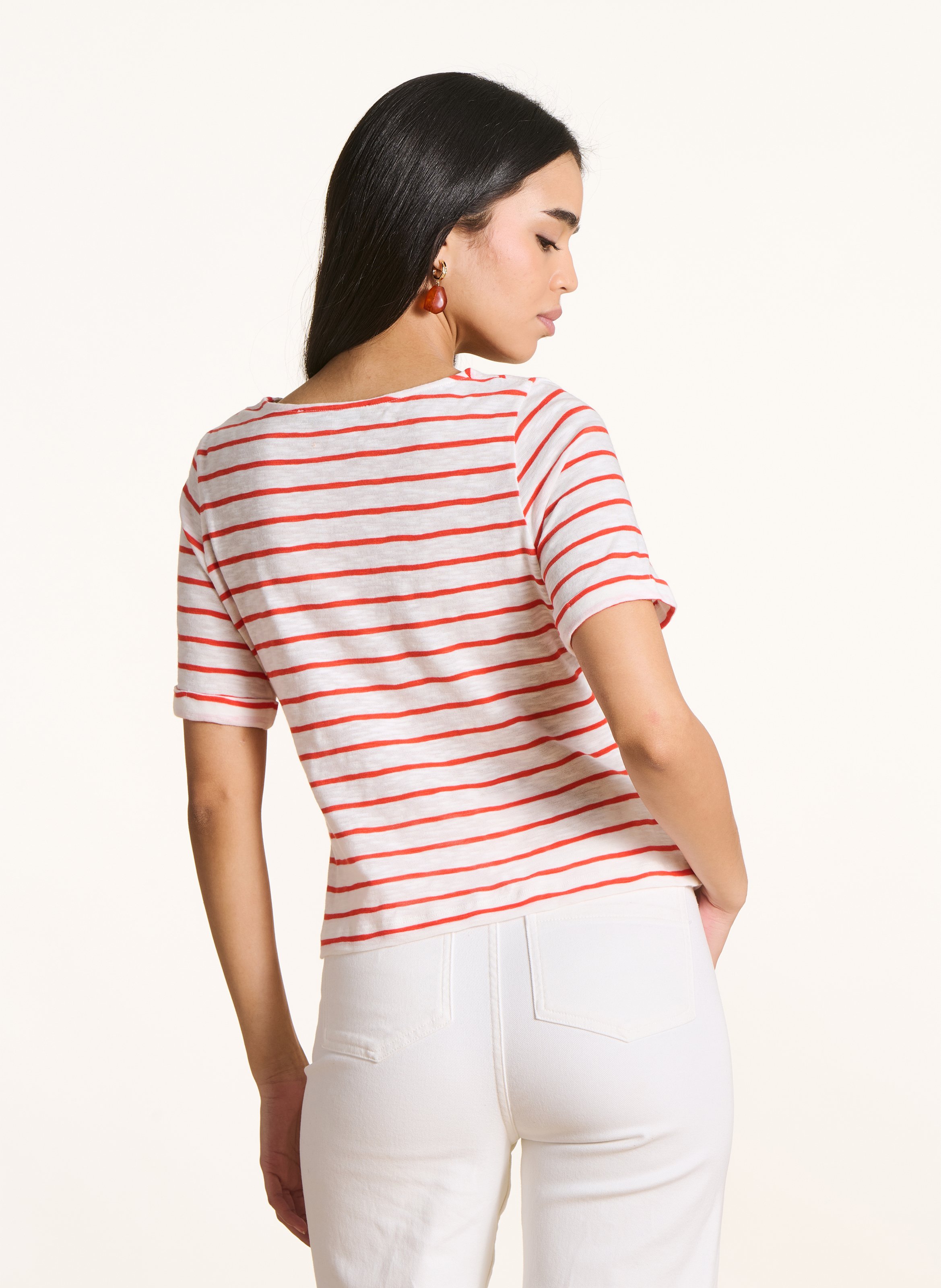 Tee-shirt col rond en coton LA FEE MARABOUTEE Rose