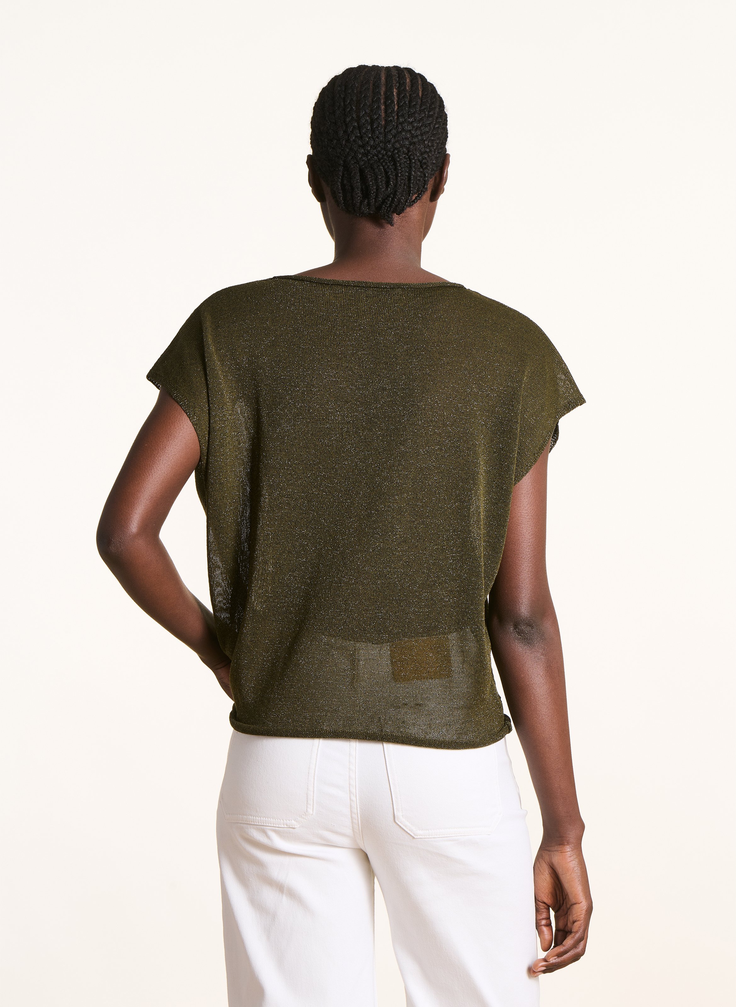 Pull manches courtes en maille irisée LA FEE MARABOUTEE Vert