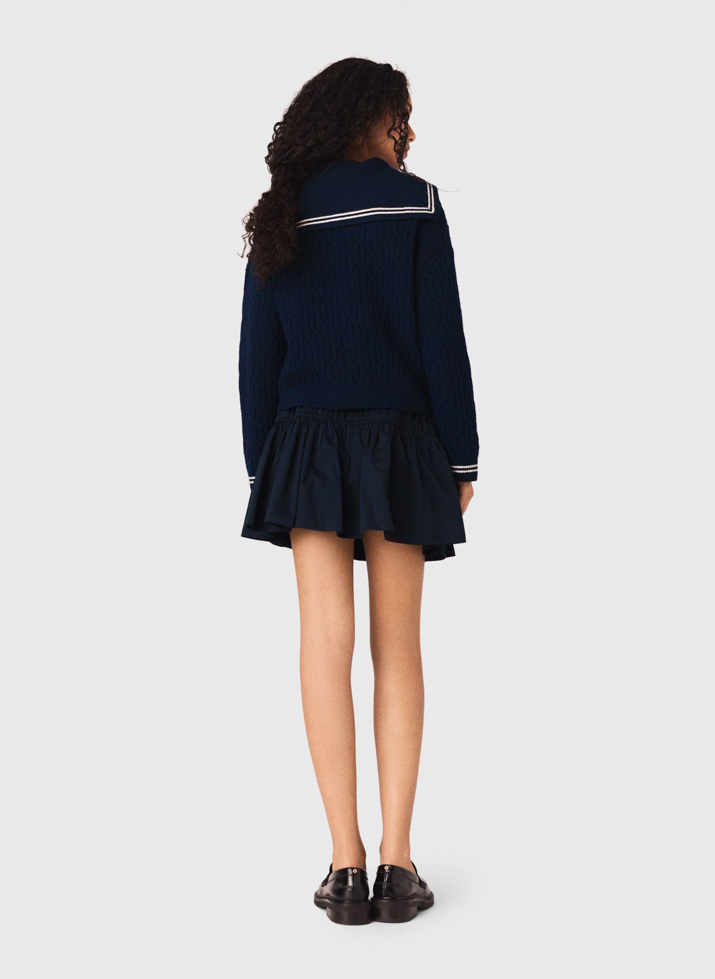 Rechte vest met omgeslagen kraag van gebreide wol MAJE Blauw