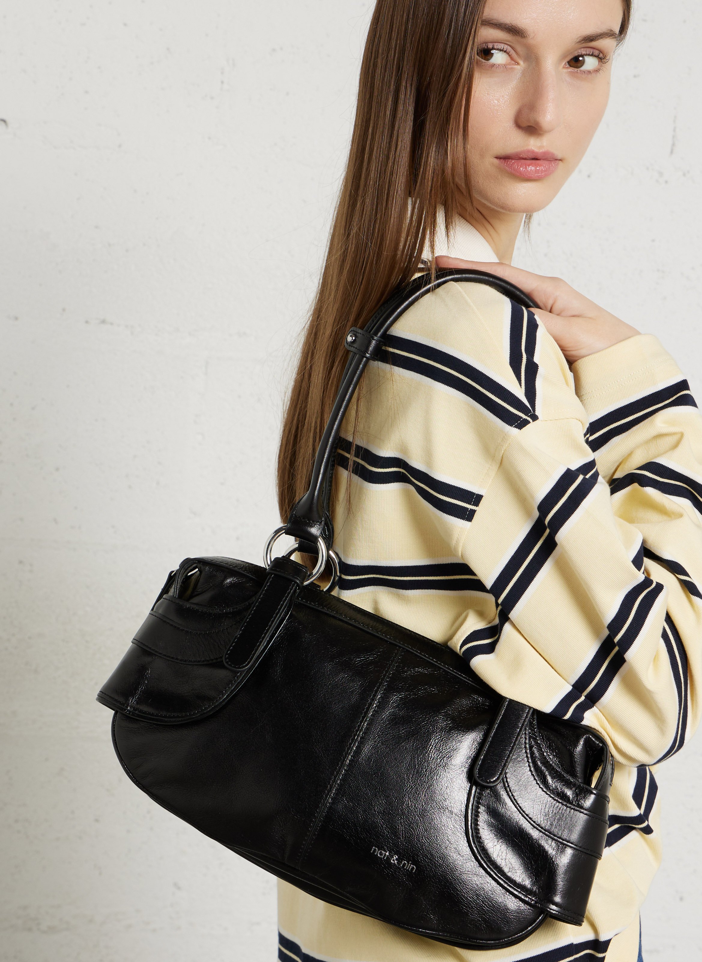 Leather clutch bag NAT & NIN Black