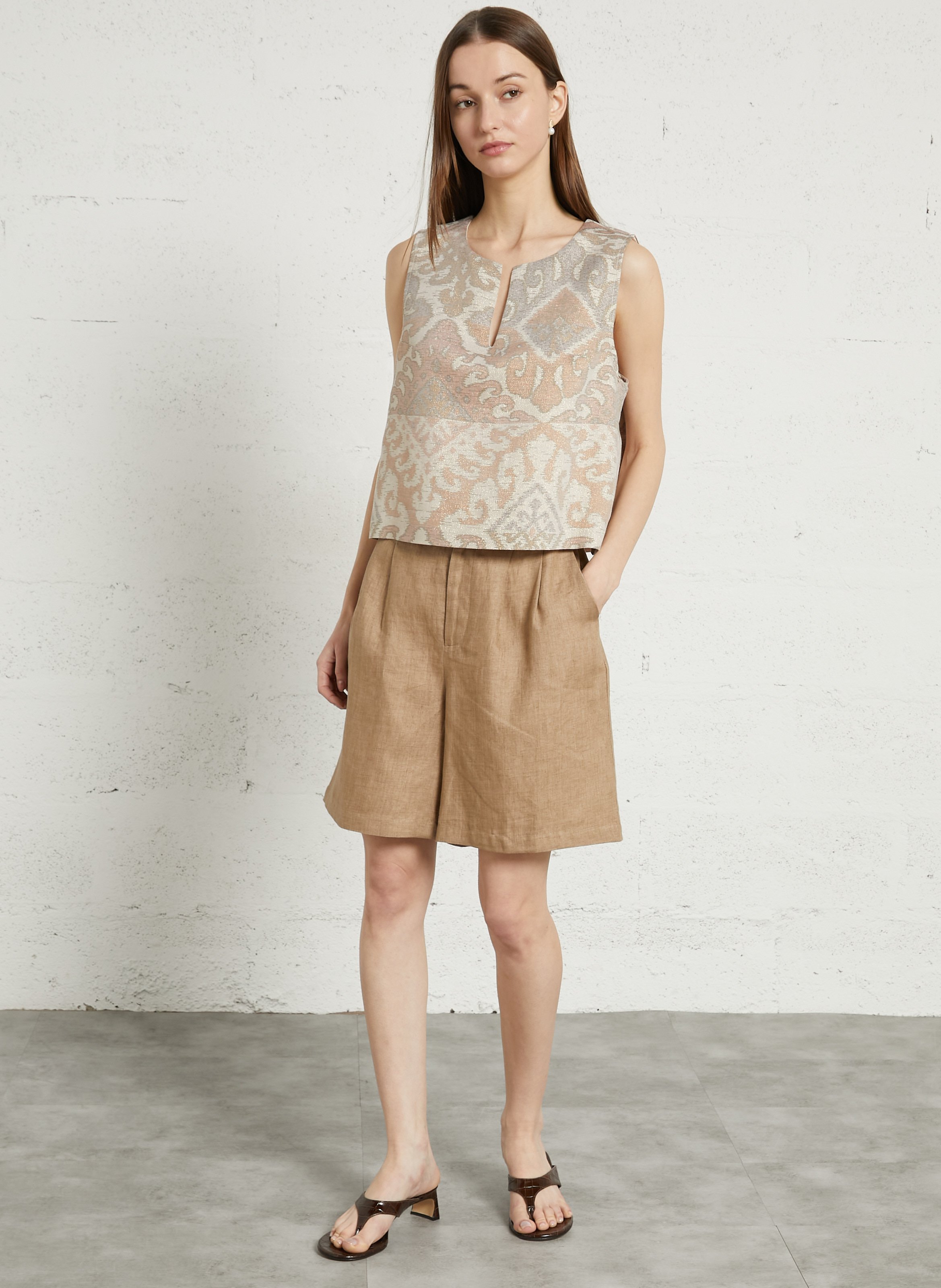 High-waisted linen shorts SEE U SOON Beige