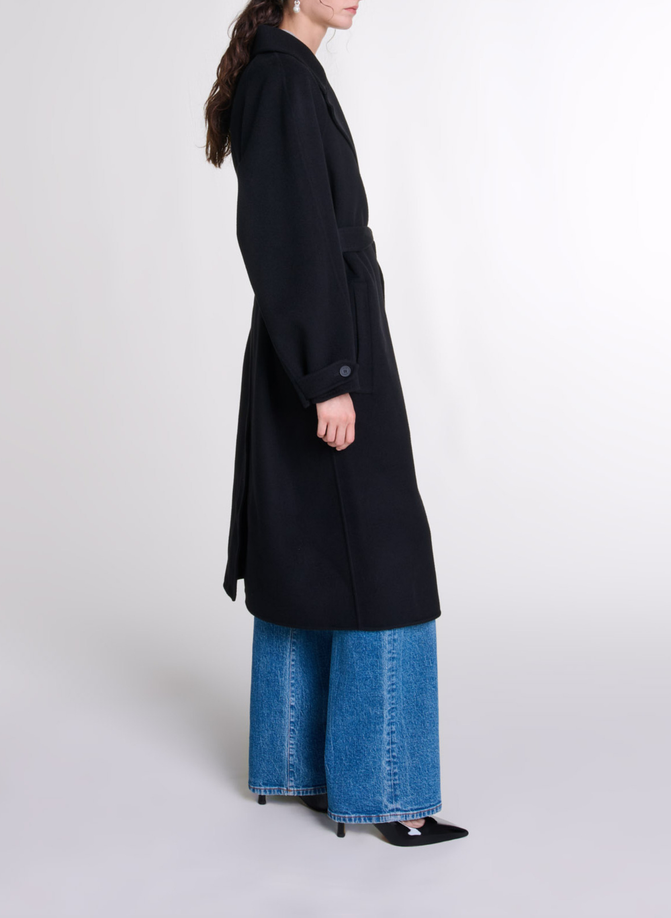 Halflang dubbelzijdige jas van gemengde wol MAJE Zwart