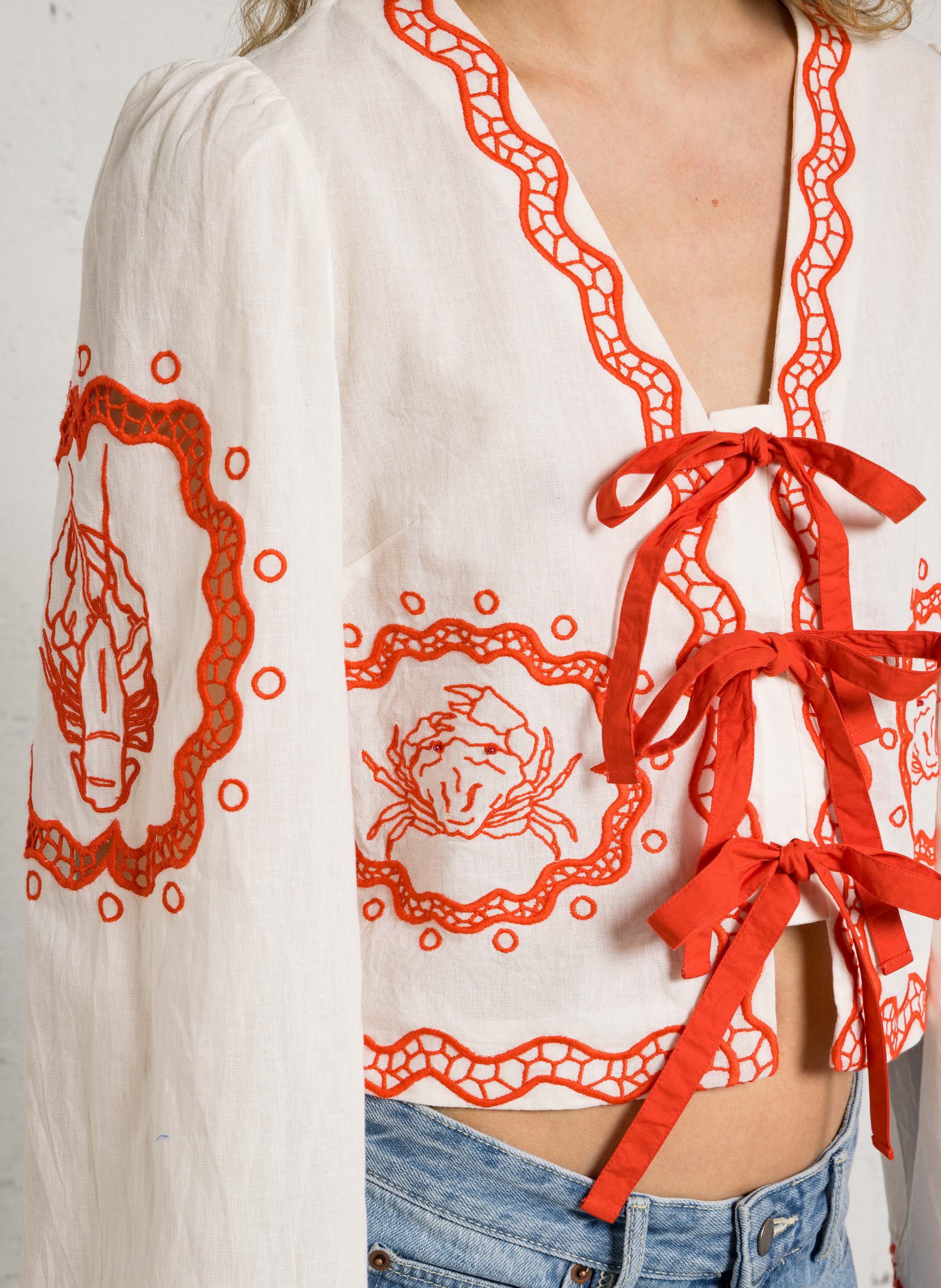 Top met V-hals in gemengd katoen FABIENNE CHAPOT Wit