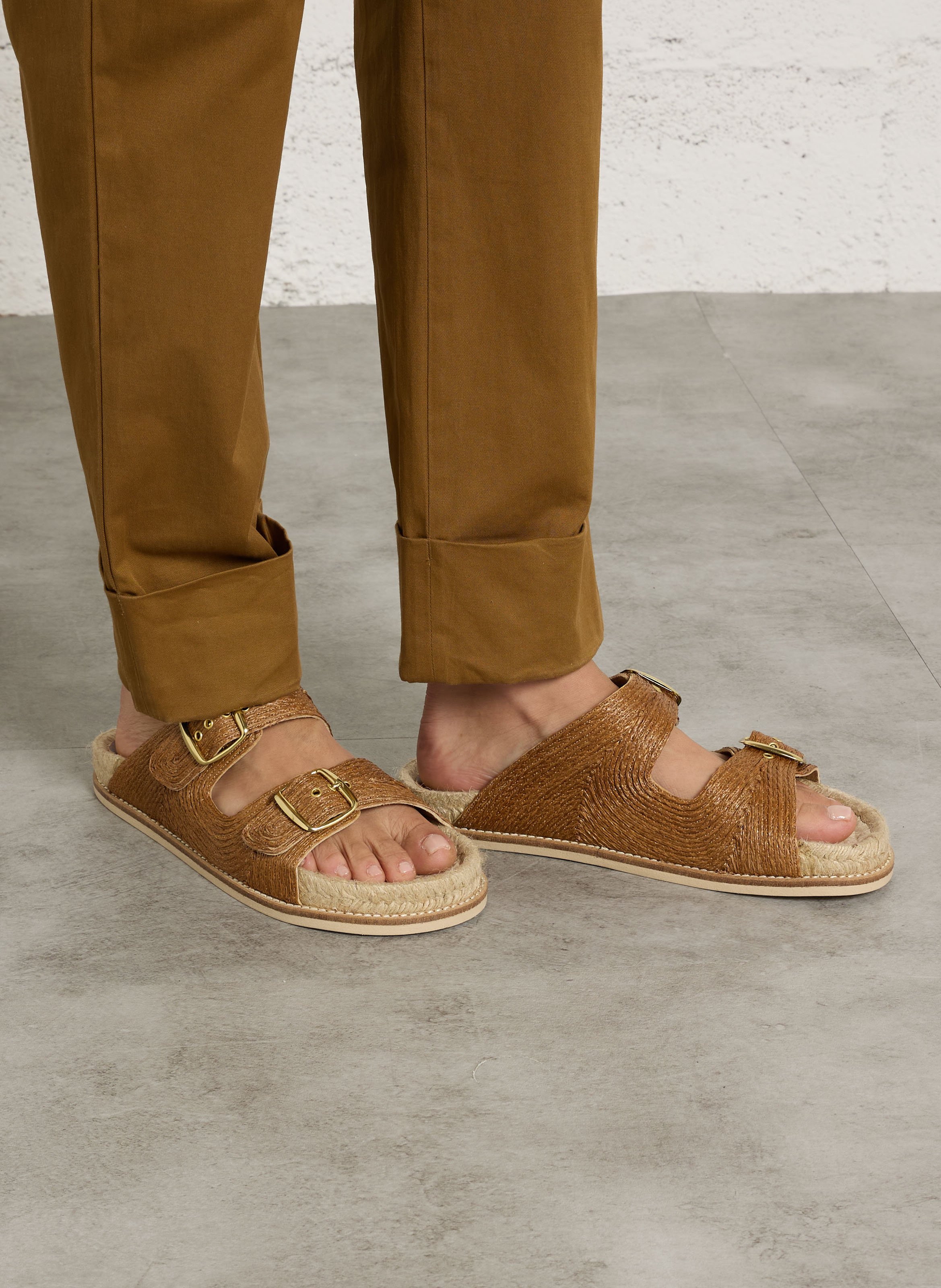 Sandales plates en raphia à brides réglables  BOSABO Marron