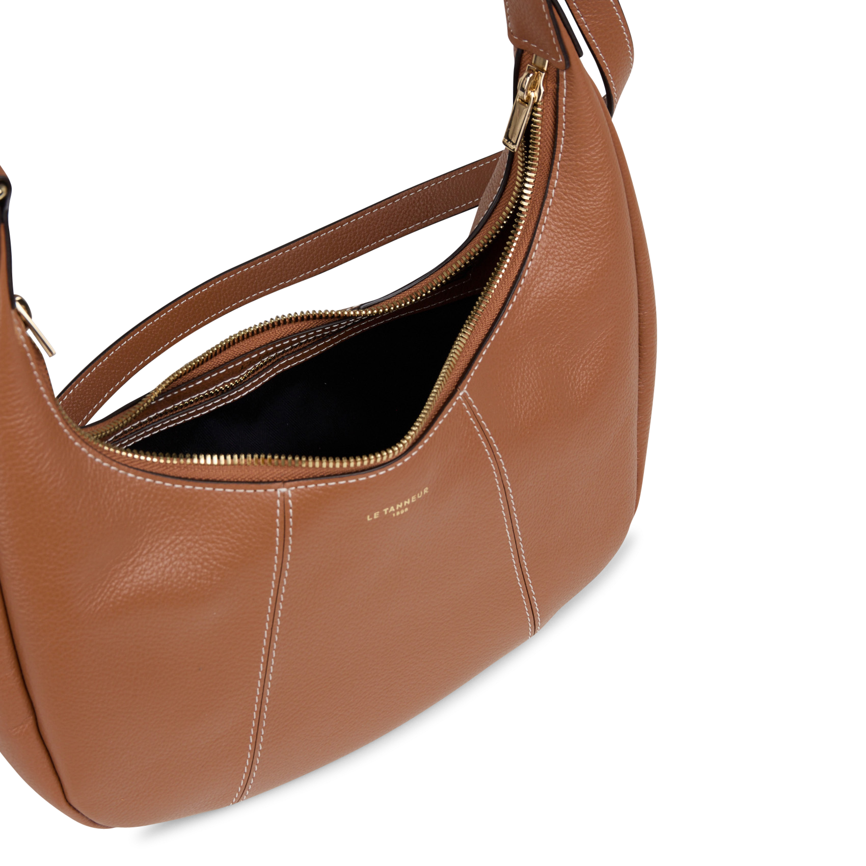 Petit sac hobo zippé en cuir grainé LE TANNEUR Marron