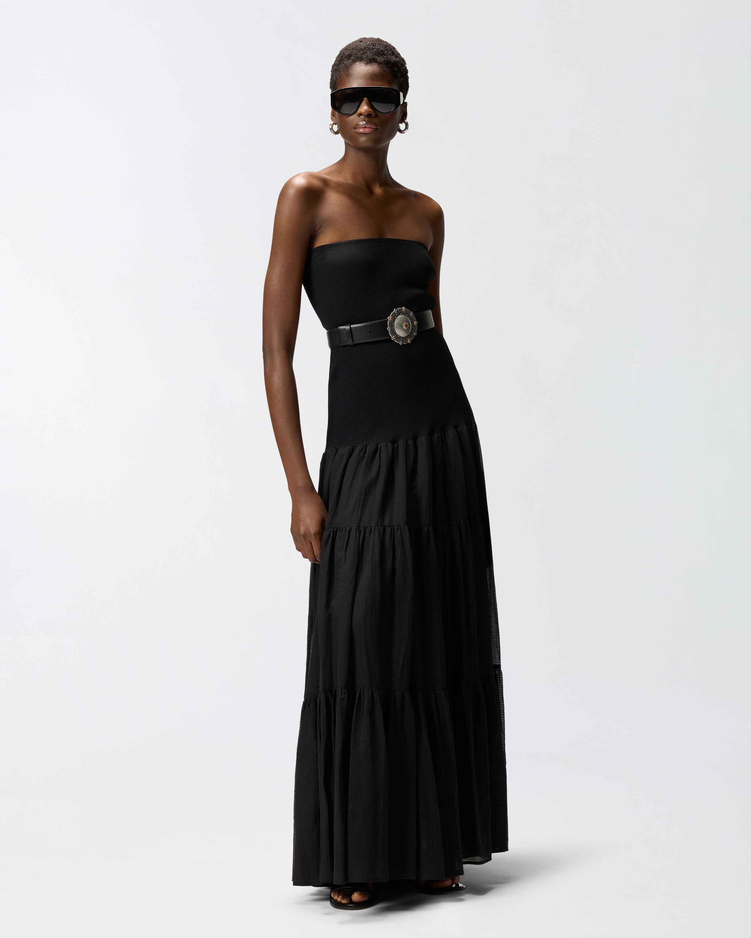 Long dress with ribbed top and ruffled skirt PINKO Black