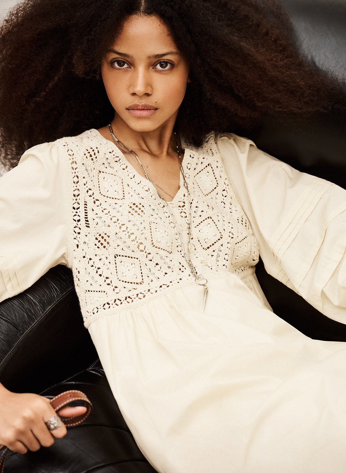 Robe courte col V en coton  BA&SH Beige