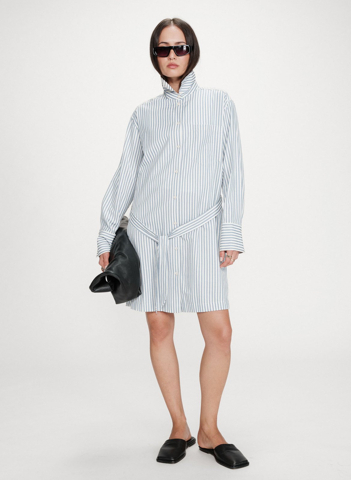 Short dress with classic collar in mixed cotton GRACE ET MILA