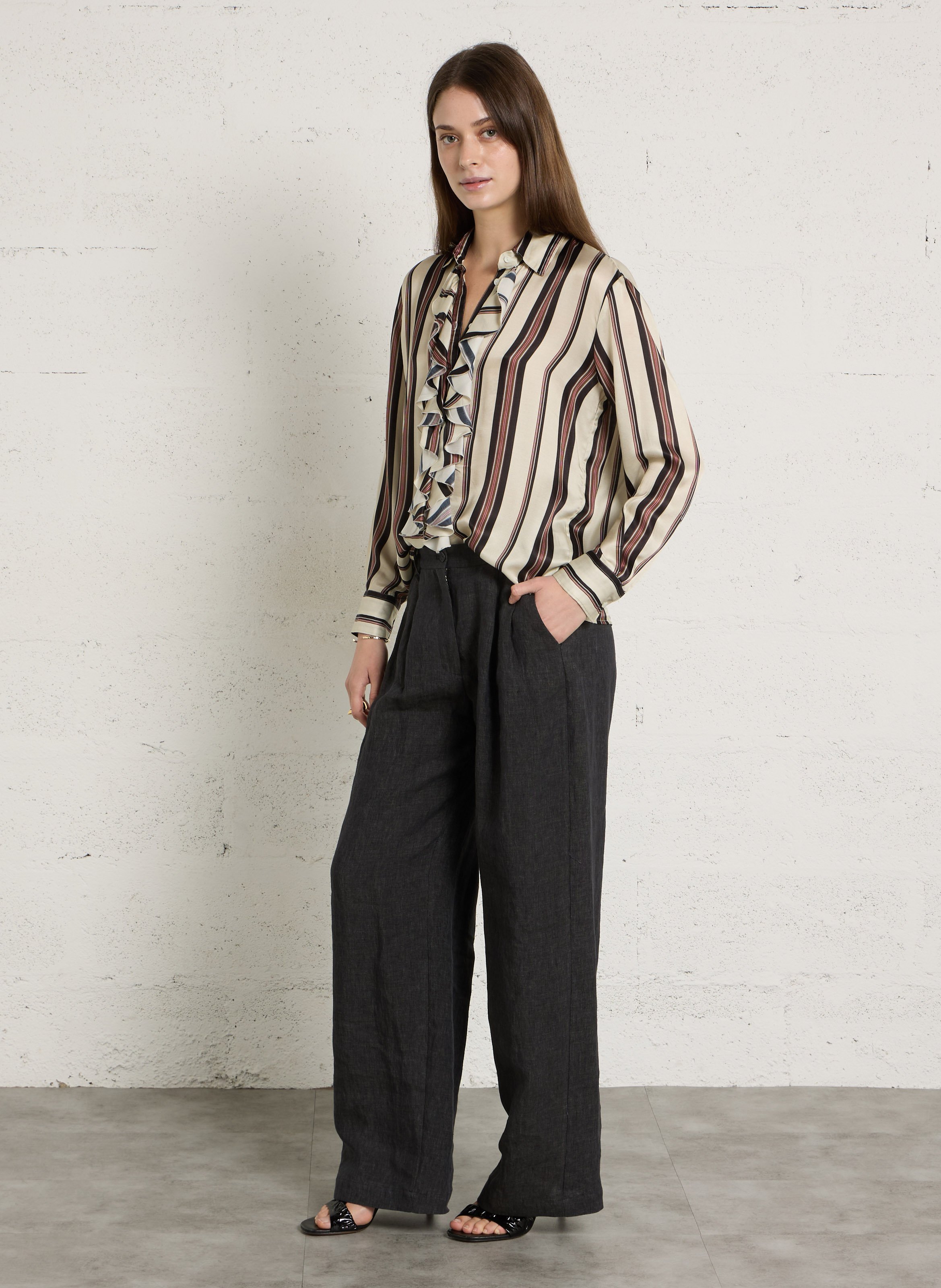 Pantalon large en lin DIEGA Gris