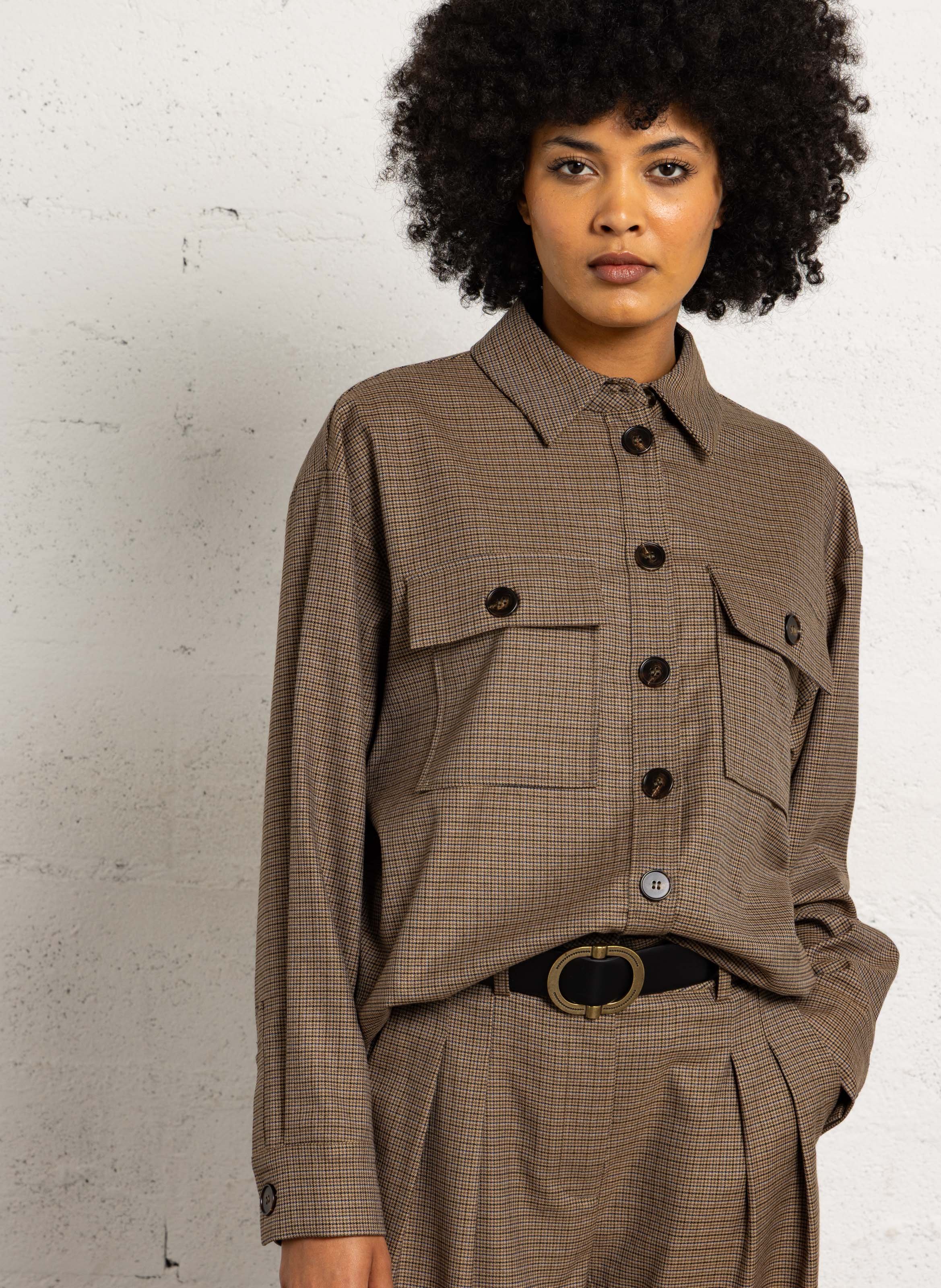 Oversized patterned shirt SUNCOO Brown